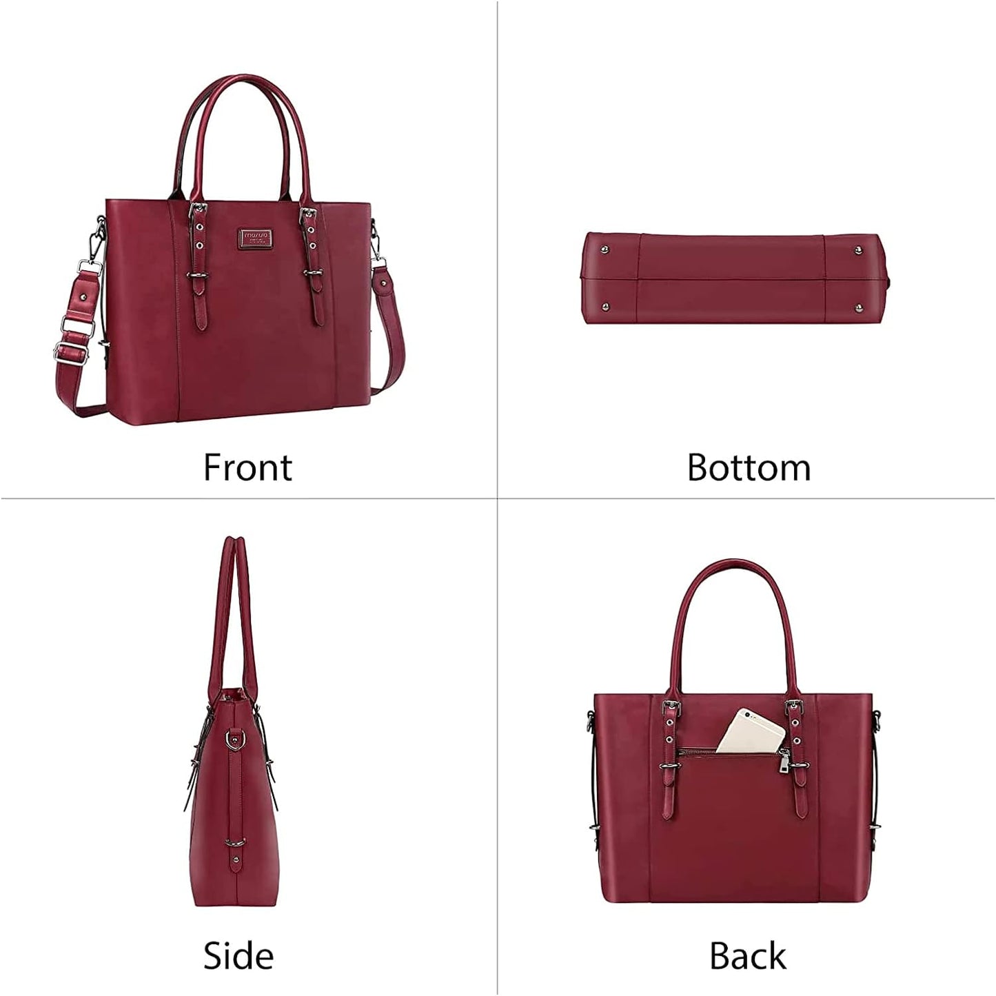 MOSISO PU Leather Laptop Tote Bag for Women, Waterproof Large Capacity Business Work Briefcase Shoulder Laptop Bag