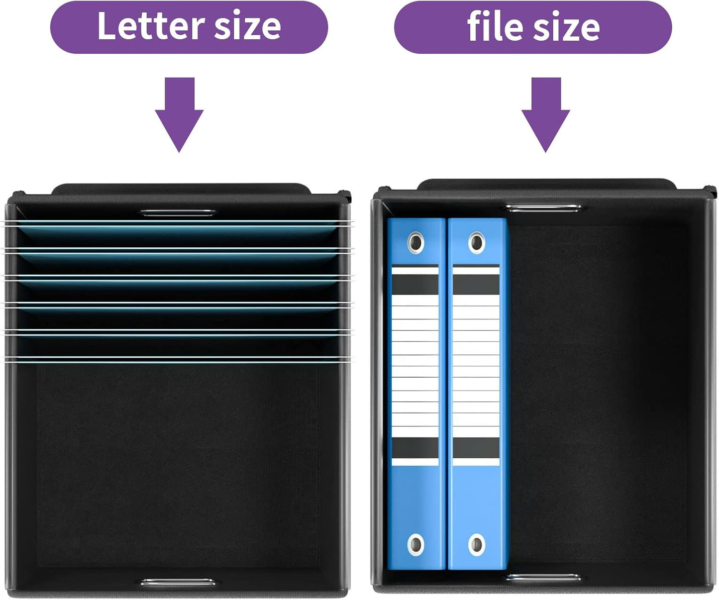 Huolewa File Organizer Box with Lid, Collapsible File Folder Organizer for Office Document Storage, Filing Box with Plastic Slide for Letter/Legal Size Hanging Files, Purple