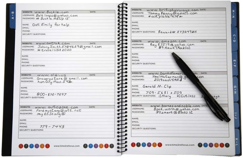 RE-FOCUS Password Book with Alphabetical Tabs 10"x7.5" Spiral Bound Credentials keeper Saves All Internet Login Details (Pink)