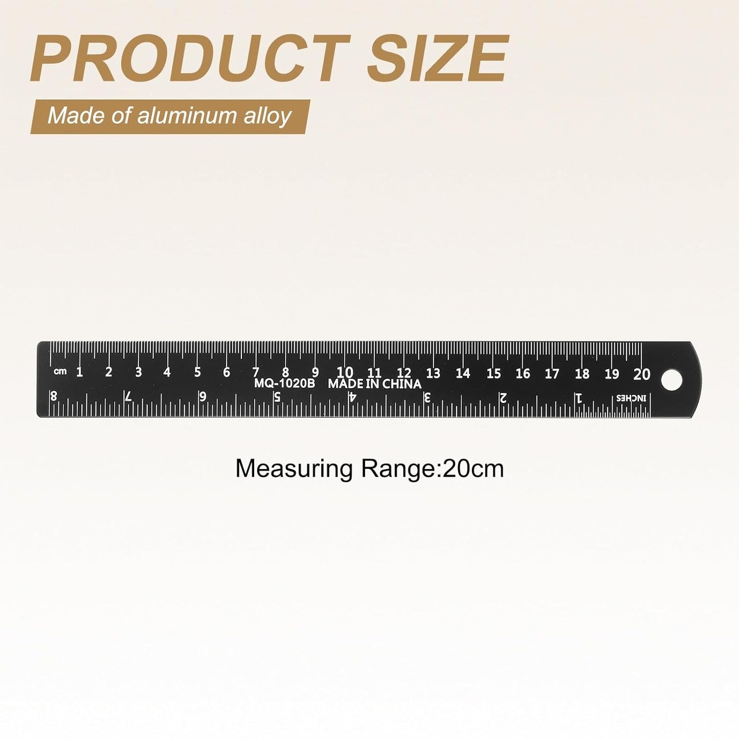 HARFINGTON 4pcs Metal Straight Ruler 20cm Metric SAE Aluminum Alloy Measuring Rulers Scale Tool with Hole for Measure Study Reading Classroom Office, Black