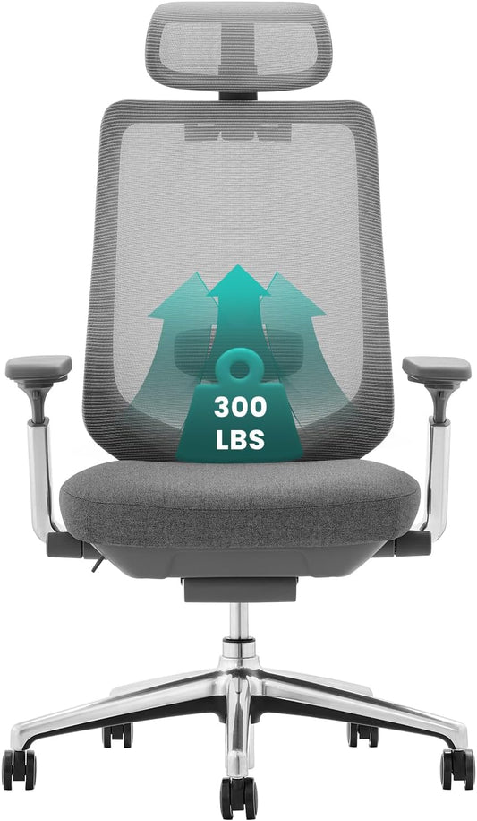 COLAMY Ergonomic Mesh Office Chair, High Back Office Chair, Computer Executive Desk Chair with Lumbar Support,Adjustable Headrest and 4D Arms, Slide Seat, Tilt Lock-Darkgrey New
