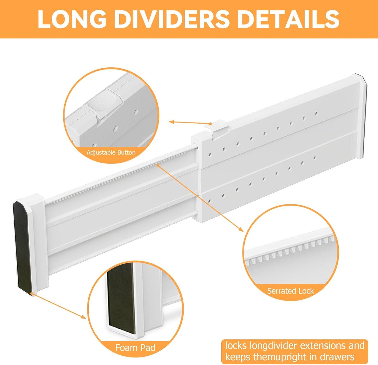REBECAT 8 Pack Drawer Dividers for Clothes Adjustable Drawer Dividers 4" High Expandable from 11"-17" for Dresser Baby Clothes Bathroom Bedroom Kitchen and Office Storage，White