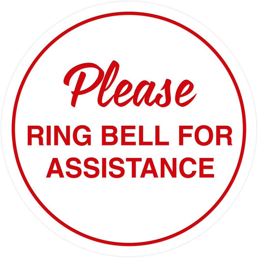Signs ByLITA Circle Please Ring Bell For Assistance Wall or Door Sign | Easy Installation | Front Desk Reception Sign (White/Red) - Large (5 Pack)