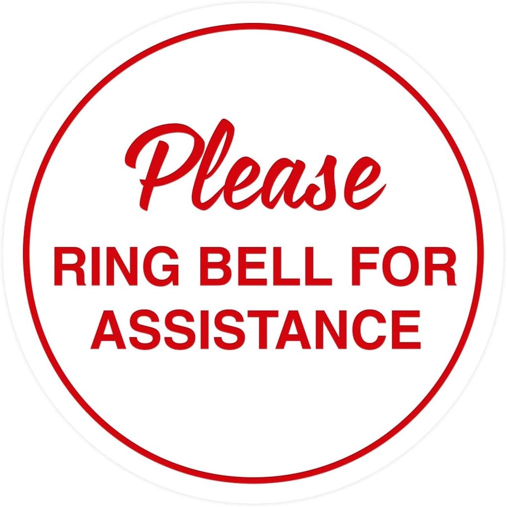 Signs ByLITA Circle Please Ring Bell For Assistance Wall or Door Sign | Easy Installation | Front Desk Reception Sign (White/Red) - Medium (2 Pack)