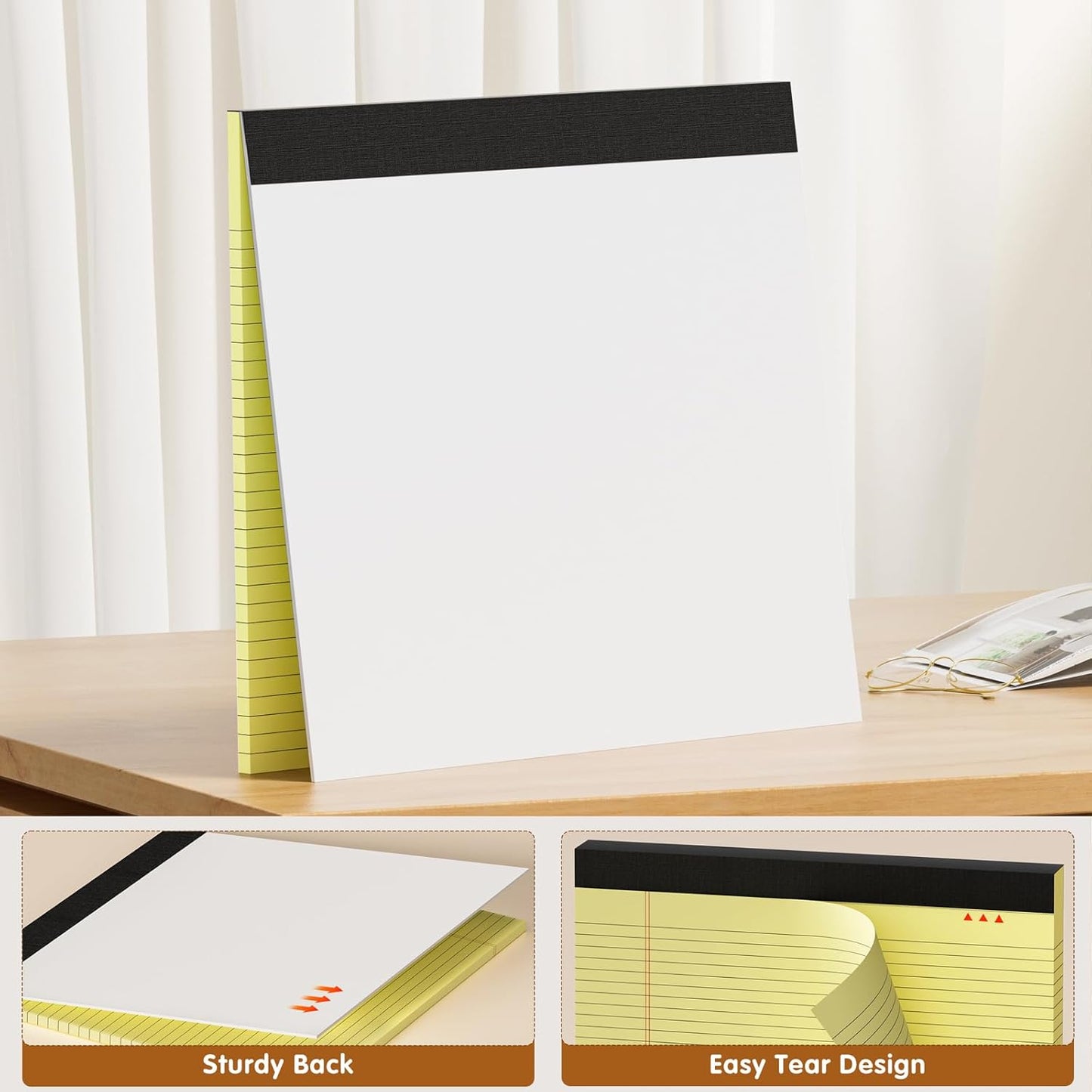 11" x 9.5" Legal Pads College Ruled Notepad 2 Pack White & Yellow Colored Note Pads 30 Sheets Lined Paper Pads 80 GSM Legal Pad 9/32 Inch Writing Pads with Sturdy Back for School, Office, Home
