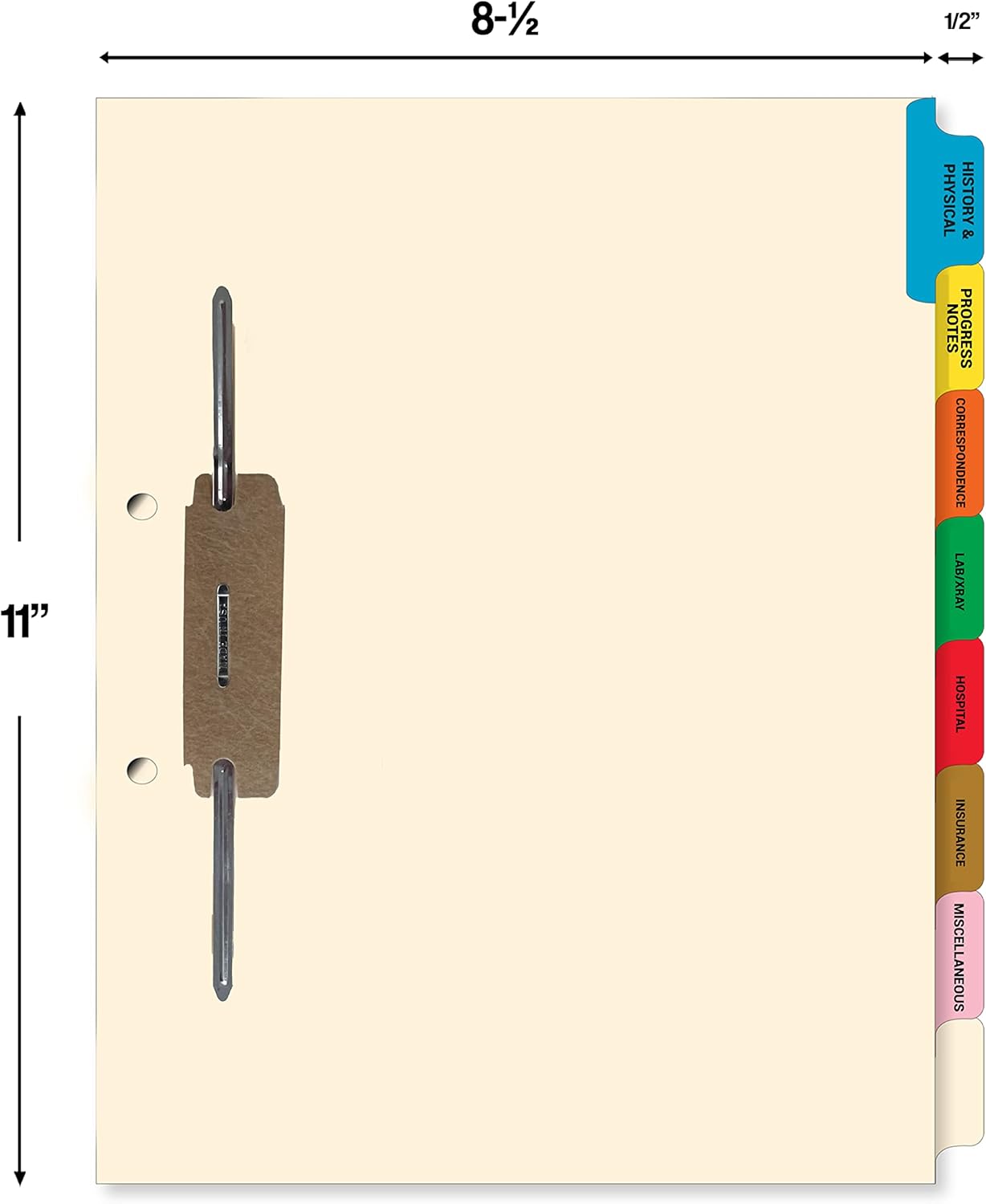 Doctor Stuff - Stock Medical Chart Fileback Divider Sets, 60 Sets of 8 Popular Healthcare Index Tabs, Side Tab, 8-1/2" x 11" with 1-3/4" top Flap Extension for Fasteners