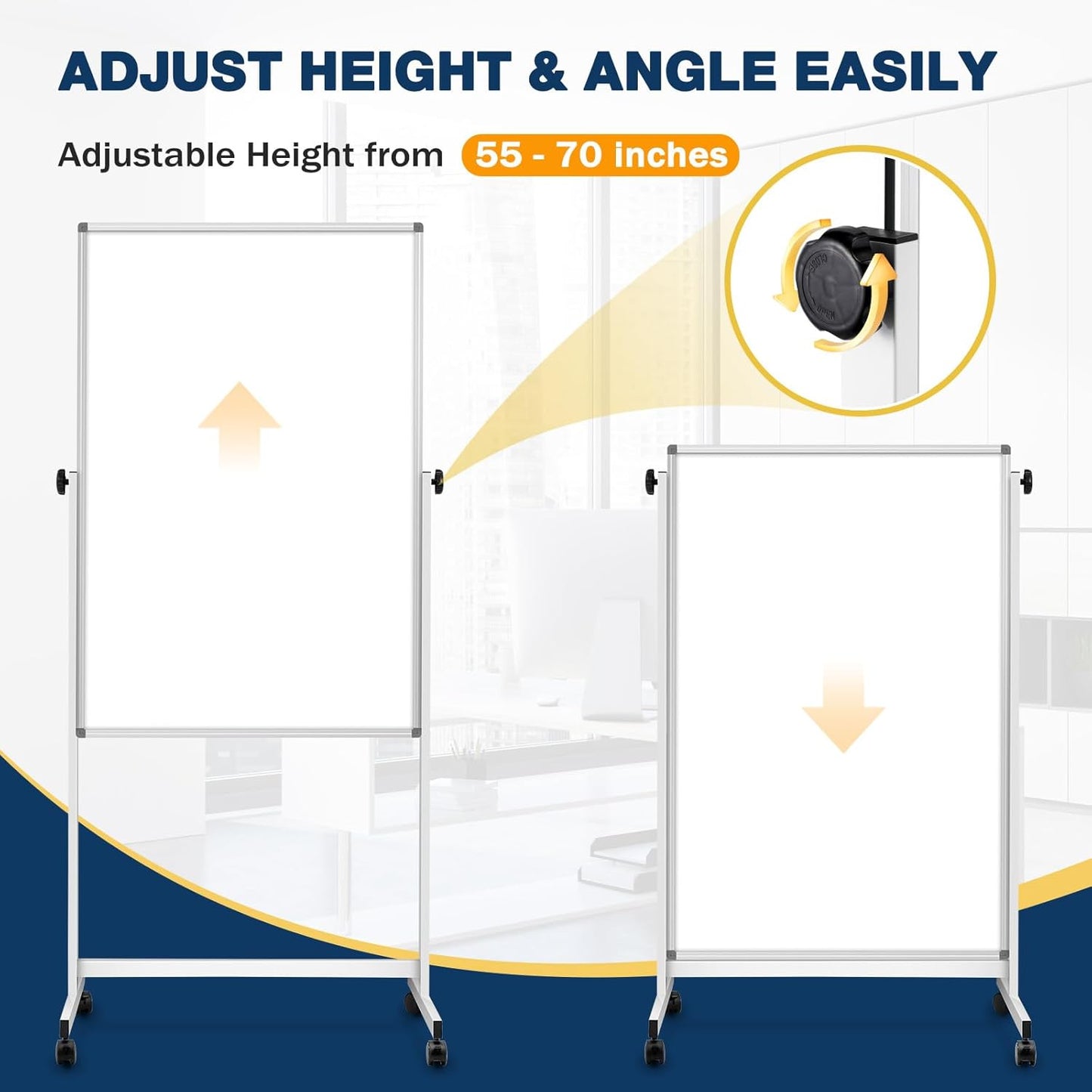 [21 Sq/ft] Large Double-Sided Rolling Whiteboard, 32"x48" Reversible Dry Erase Board with Stand, Magnetic White Board on Wheels, Standing Mobile Whiteboard, School Supplies, Classroom, Office, Home