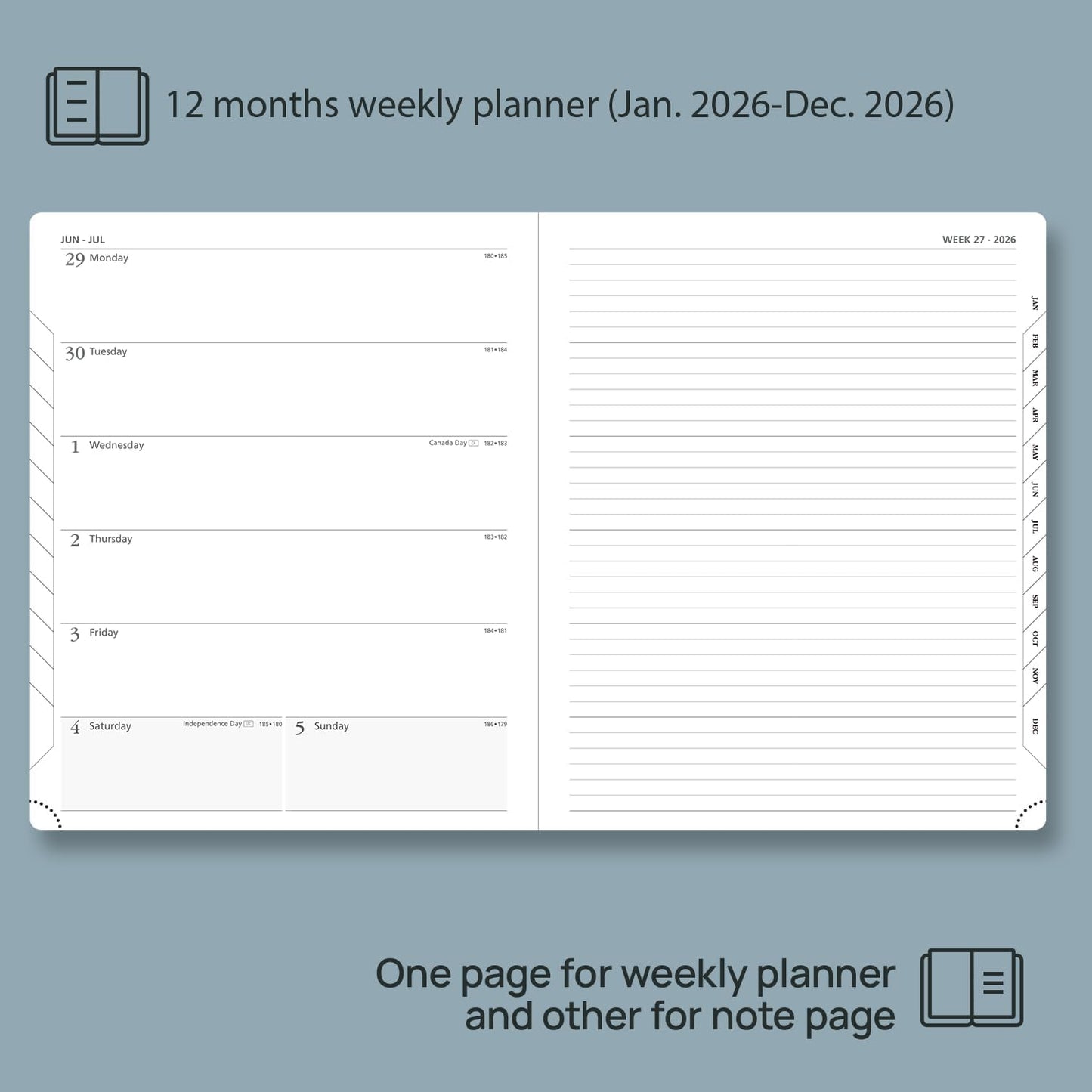 POPRUN Weekly Planner 2026 (Large 8.5" x 10.5") Calendar 12 Months Notebook with Horizontal Layout, Leather Soft Cover, Monthly Tabs, Inner Pocket, 100GSM Thick Paper, Pen Holder - Cerulean Blue