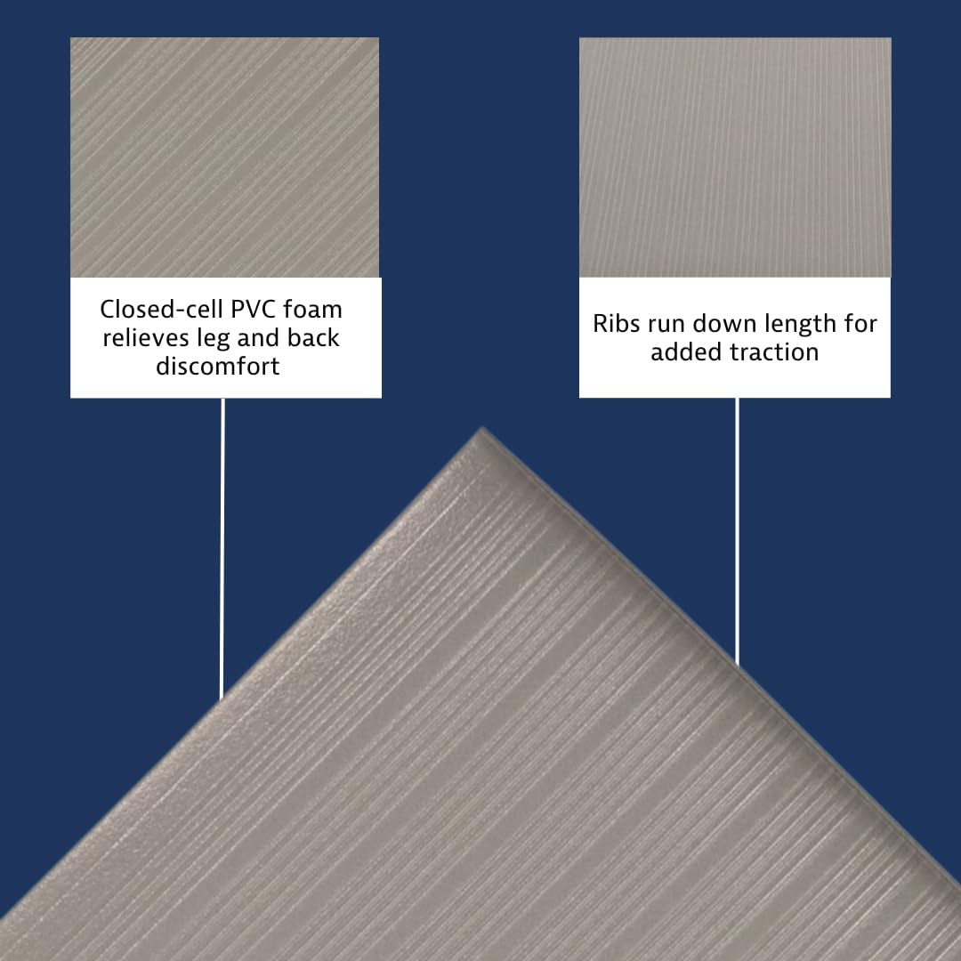 Notrax 410 Airug® 3' x 12' x 3/8" Anti Fatigue Mat, Enhanced Slip Resistance with Beveled Edges and Ribbed Surface, Ideal for Industrial and Commercial Workplaces, Gray, 410S3312GY
