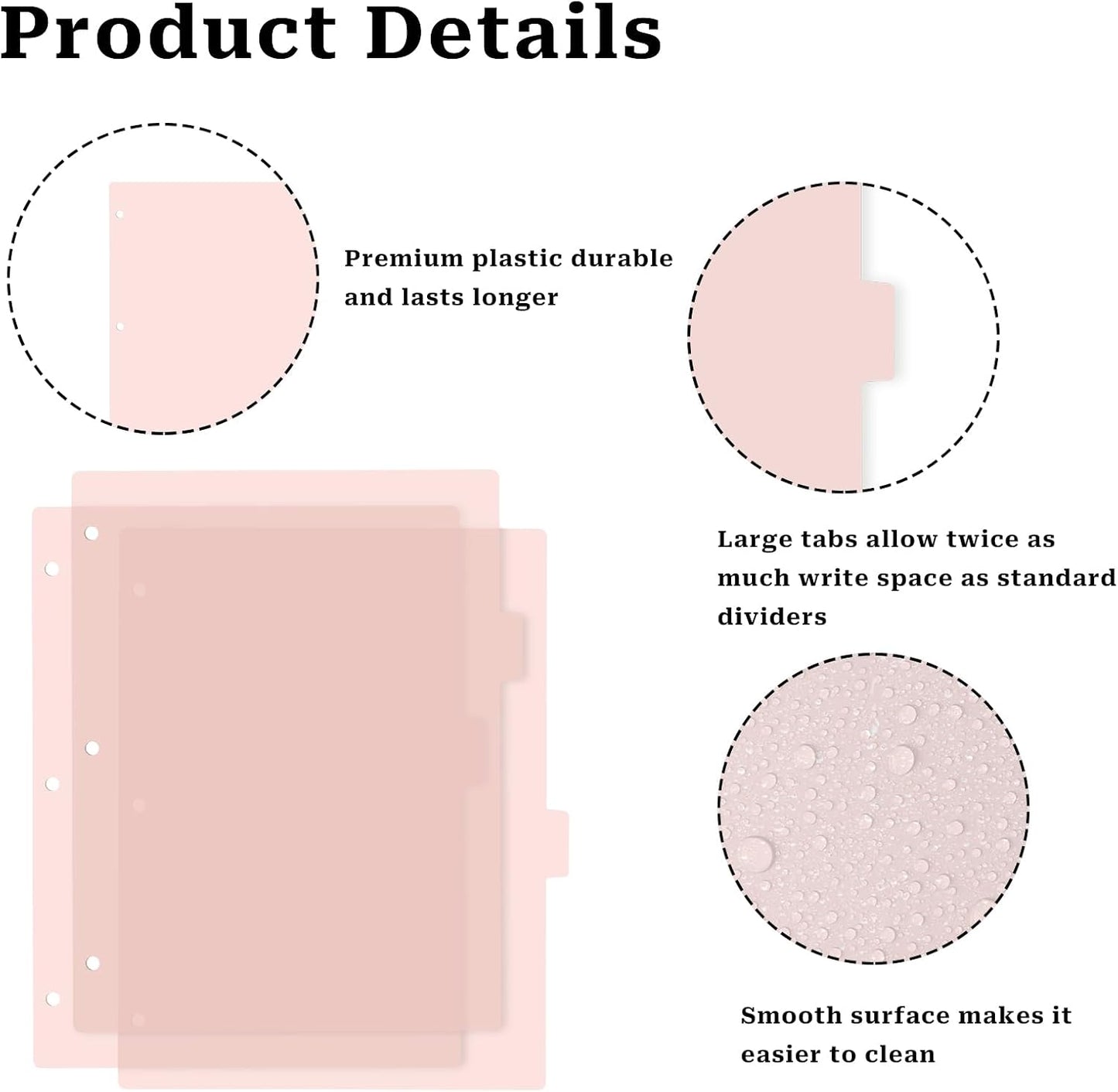 3 Ring Pink Binder Dividers with 8-Tabs, A4 Pink Binder Dividers, Sturdy Plastic Dividers, Aesthetic Dividers for Binder, Suitable for Notebooks and Binders, Tabs for Binder, 3 Hole Punch (Pink,A4)