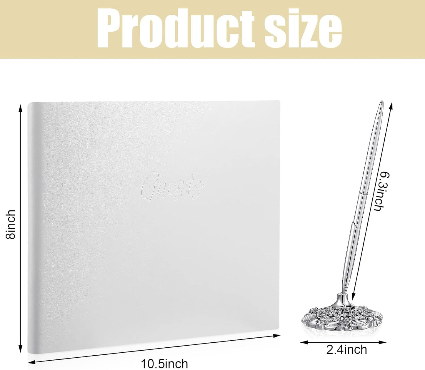 Leather Guest Book and Pen Stand Set, 10.5" x 8" Embossed Guests Sign in Book Registry Book for Funeral, Wedding Reception, Vacation Homes and Events, 80 Sheets (White)