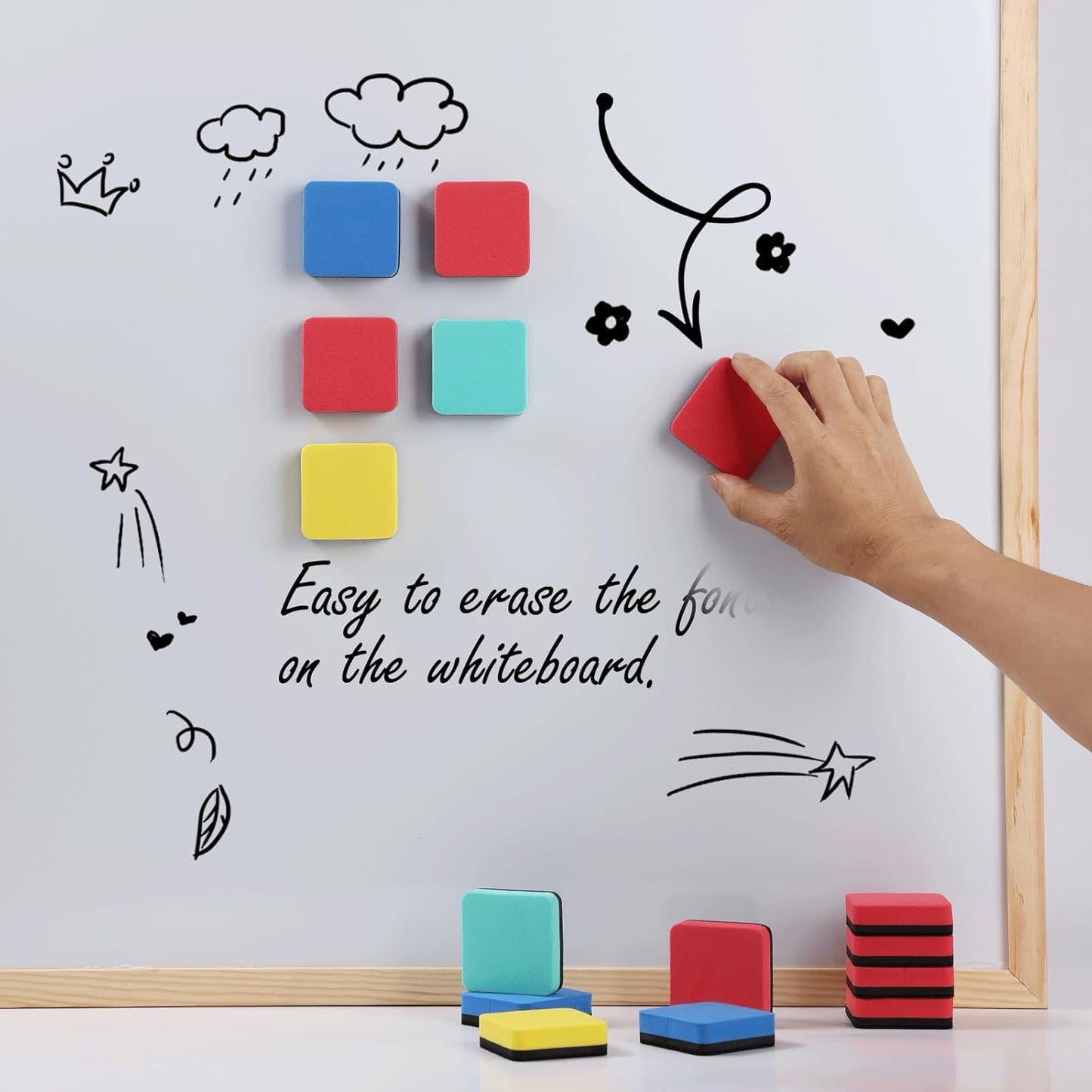 XKDOUS 12 Pack Dry Erase Eraser, Magnetic Whiteboard Eraser, Small White Board Eraser for Kids, Dry Erase Board Eraser, Mini Dry Erase Erasers Perfect for Classroom(4 Color, 2 x 2 Inch)
