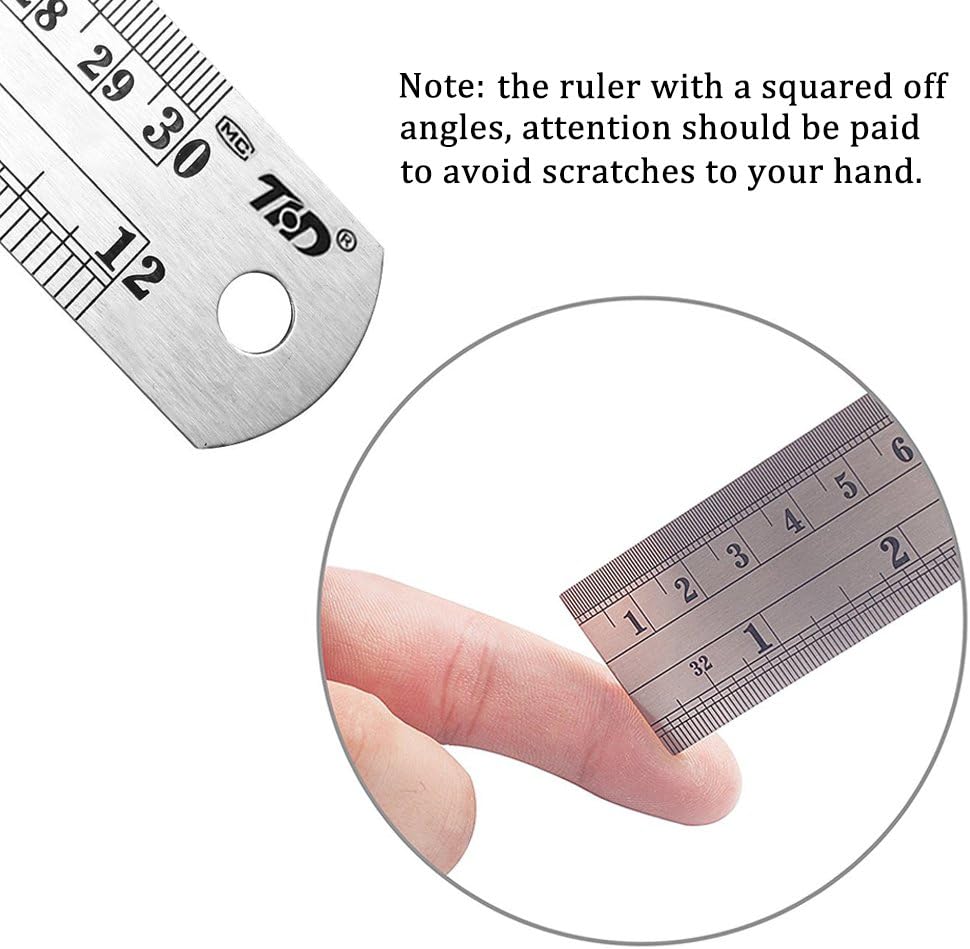ZZTX Classic 12 Inch Stainless Steel Ruler Set of 6, Heavy Duty, Straight Edge, Non-Bendable, Rust & Corrosion Resistant