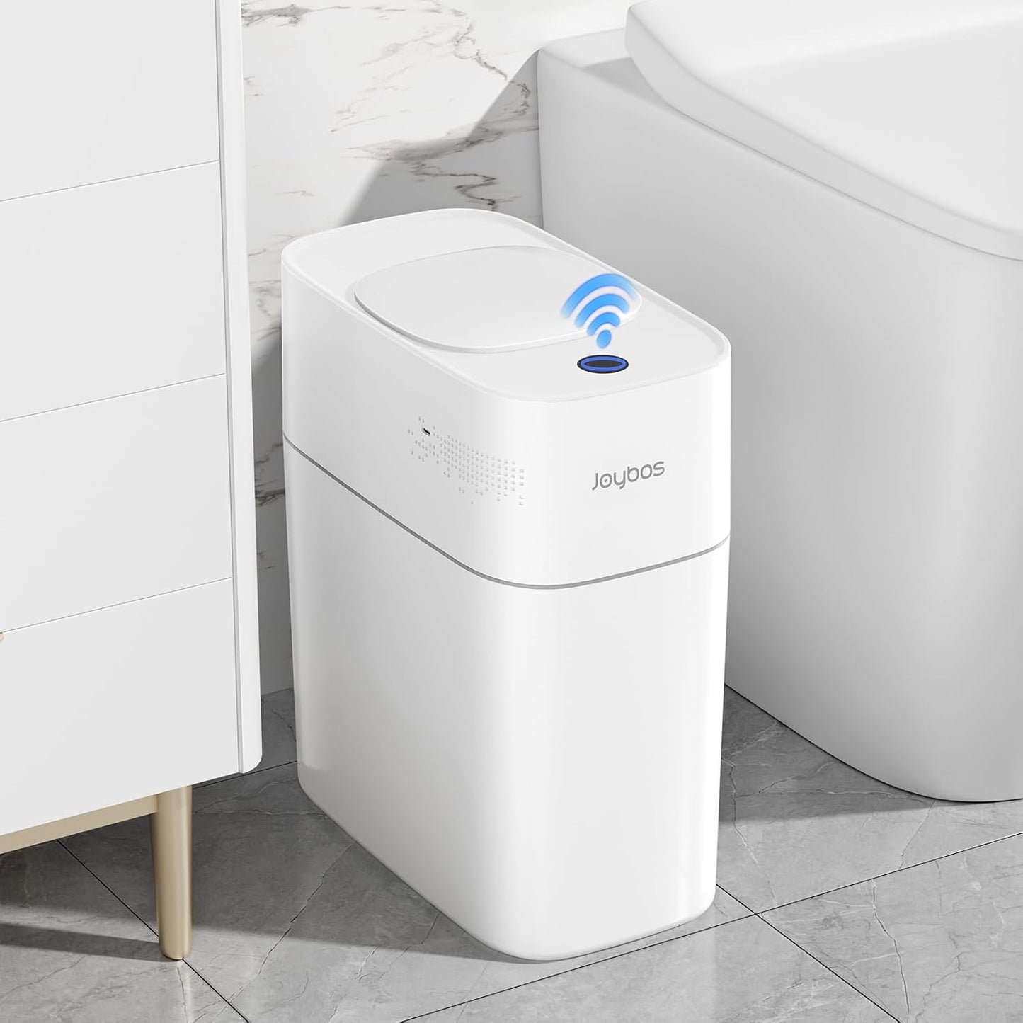 MOPALL Automatic Motion Sensor Bathroom Trash Can with Lid, 3 Gal Touchless Trash Can Auto-Adsorption Garbage Can, Slim Smart Trash Bin Waterproof Waste Basket for Bedroom, Kitchen, Office, Toilet, RV