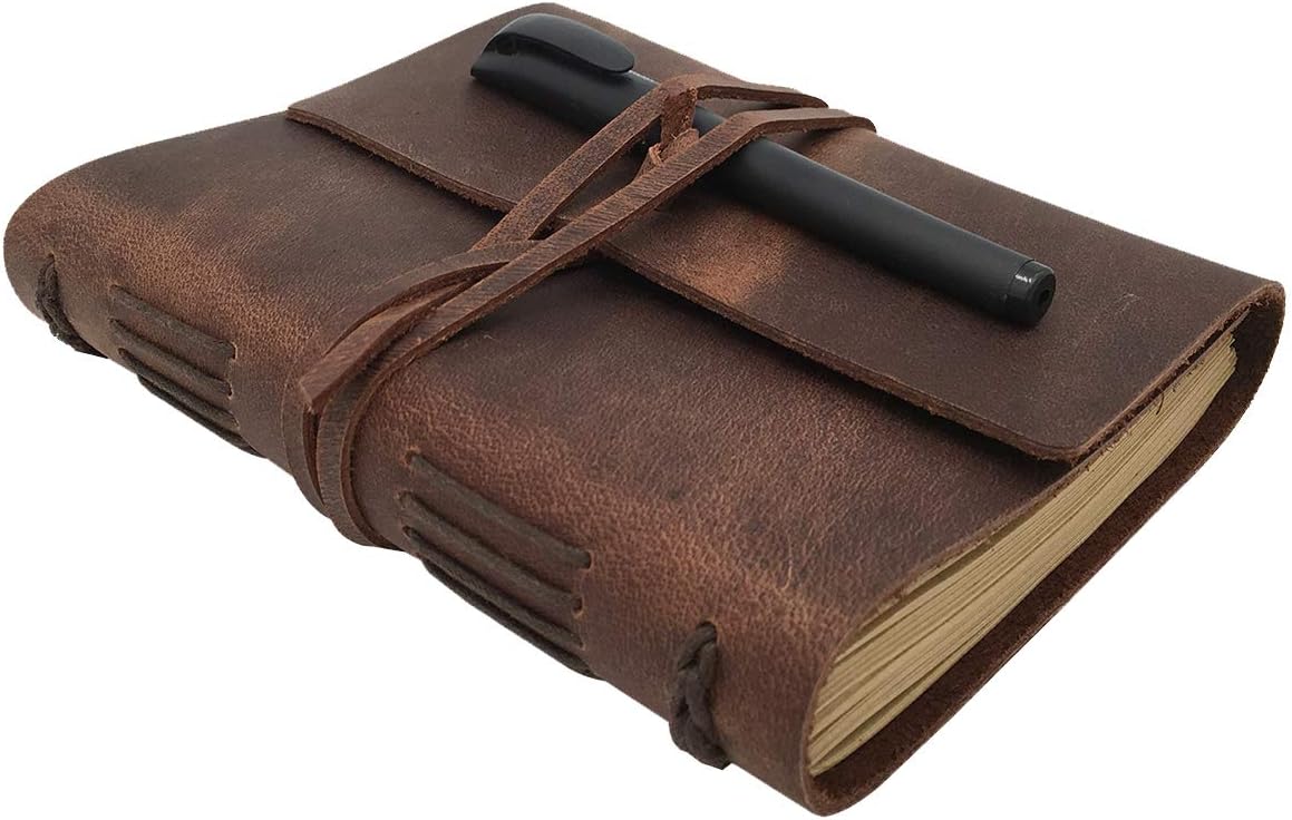 Leather Journal Notebook for Men & Women,A5 Size Diary,6.2x8.5 Inch, Vintage Style Personalized Journal for Gift,Genuine Leather Bound Notepad for Travel Journal to Write,240 lined Pages,Rustic Brown
