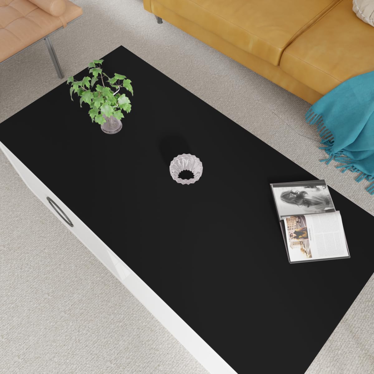 Leather Table Cover,1.8mm Thick,24x42 Inch Table Protector,Glass Table Protector,Table Sticker Cover,Desk Covers On Top of Desks.(Black+Black,24x42)