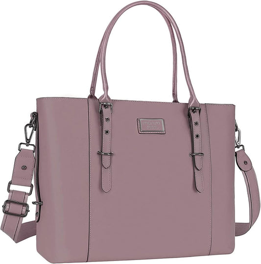 MOSISO PU Leather Laptop Tote Bag for Women, Waterproof Large Capacity Business Work Briefcase Shoulder Laptop Bag