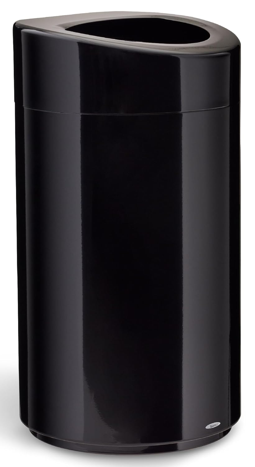 Safco Open Top Trash Can, 14 Gallon Stainless Steel, Modern Garbage Can for Indoor Use, Black