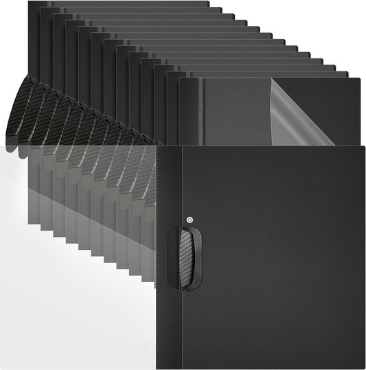 Teling 48 Pcs Report Covers with Sliding Bar Clear Plastic Presentation Folders 9.4 x 11.8 Inches Paper Binder Pocket Folder for Back to School Classroom Business Files Document Office (Black)