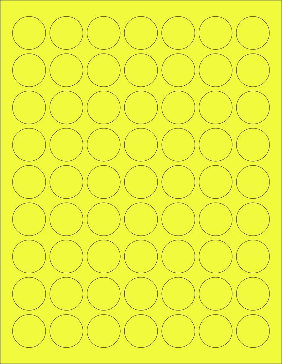 8-1/2 x 11" Neon Color High Light Fluorescent Labels for Laser & Inkjet Printer (YELLOW Fluorescent, 1" Round - 63 per Page - 3150 Labels)