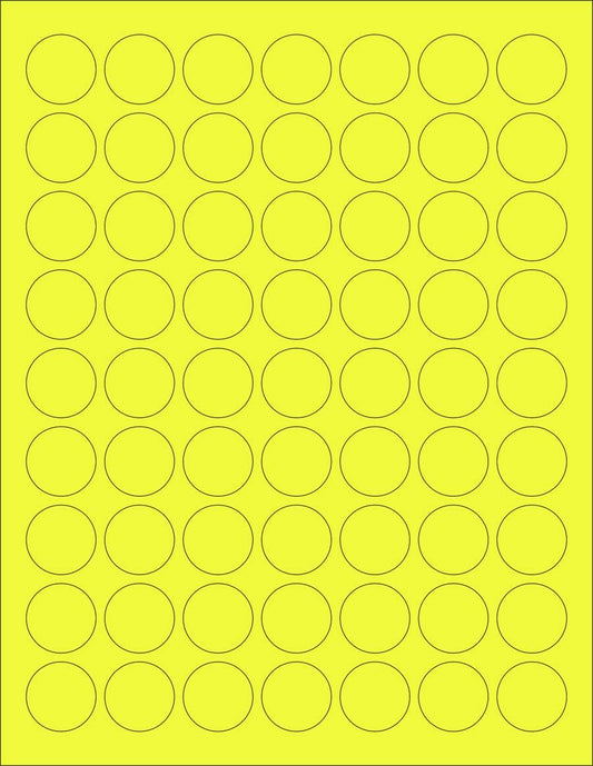 8-1/2 x 11" Neon Color High Light Fluorescent Labels for Laser & Inkjet Printer (YELLOW Fluorescent, 1" Round - 63 per Page - 3150 Labels)