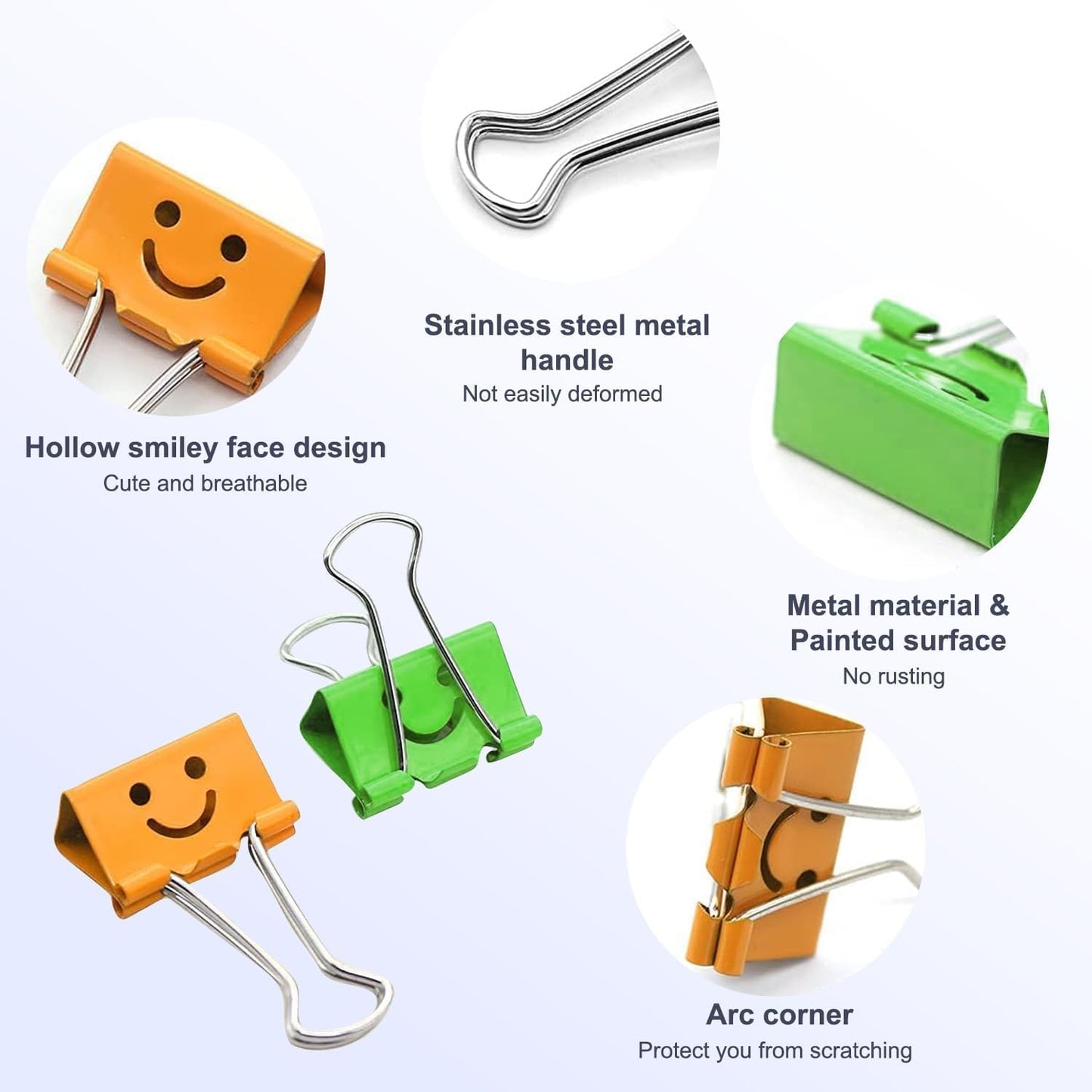 80 Pack Smiling Binder Paper Clips, Mini Metal Binder Clips for Kitchen, Send Goods from Local Warehouse, Cute Binder Clips, School Personal Document Organizing Classifying, Office, Paper Clamps
