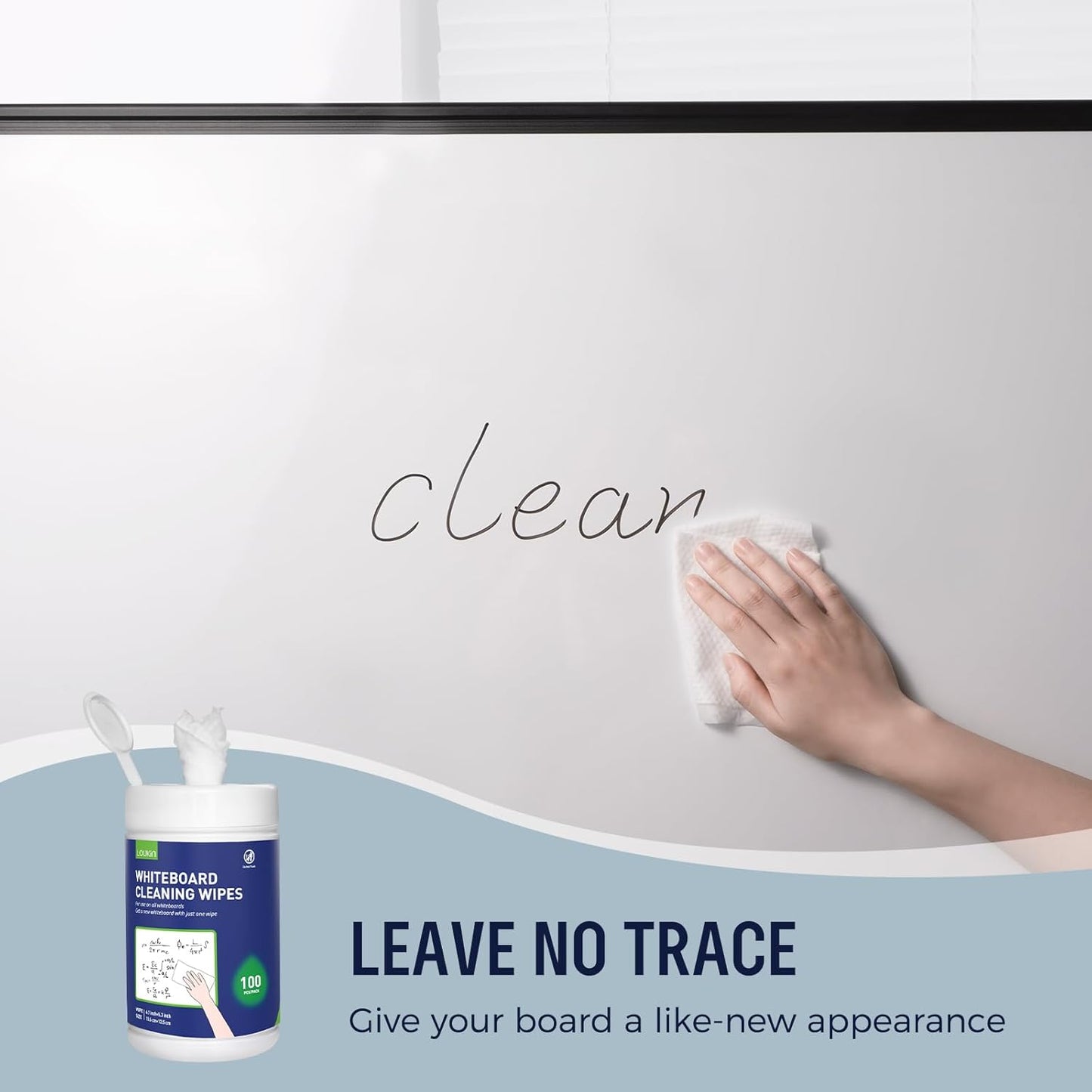 Loukin Whiteboard Cleaning Wipes, Dry Erase Board Cleaning Wipes, Non-toxic White board Wipes, 100 Wipes per Canister