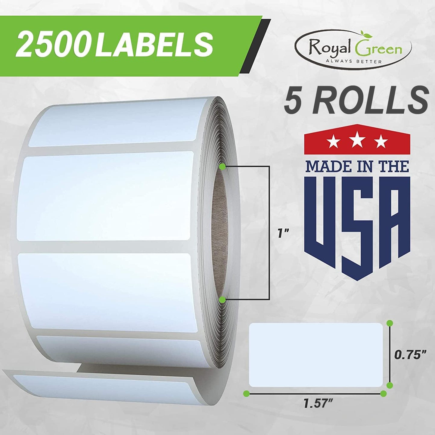 Small Color Coding Sticker Roll 1.57" x 0.75", 5 Rolls- 2500-Pack, Rectangular Organizing Labels 40mmx19mm (White) by Royal Green