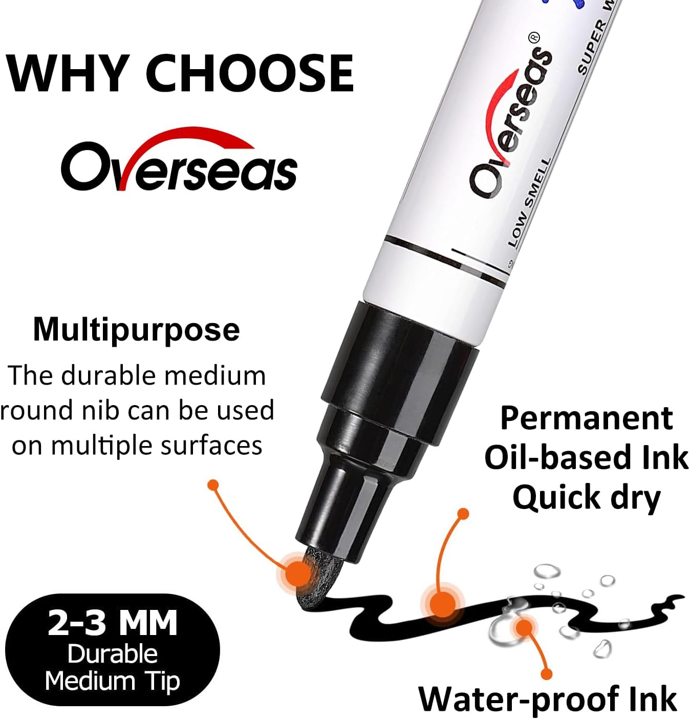 Overseas 48 Red Paint Pens, Oil Based Permanent Markers Set - Quick Drying, Waterproof, Fade-Resistant, Medium Tip Paint Markers Bulk for Wood, Metal, Rock, Ceramic, Plastic, Canvas, Glass, Rubber