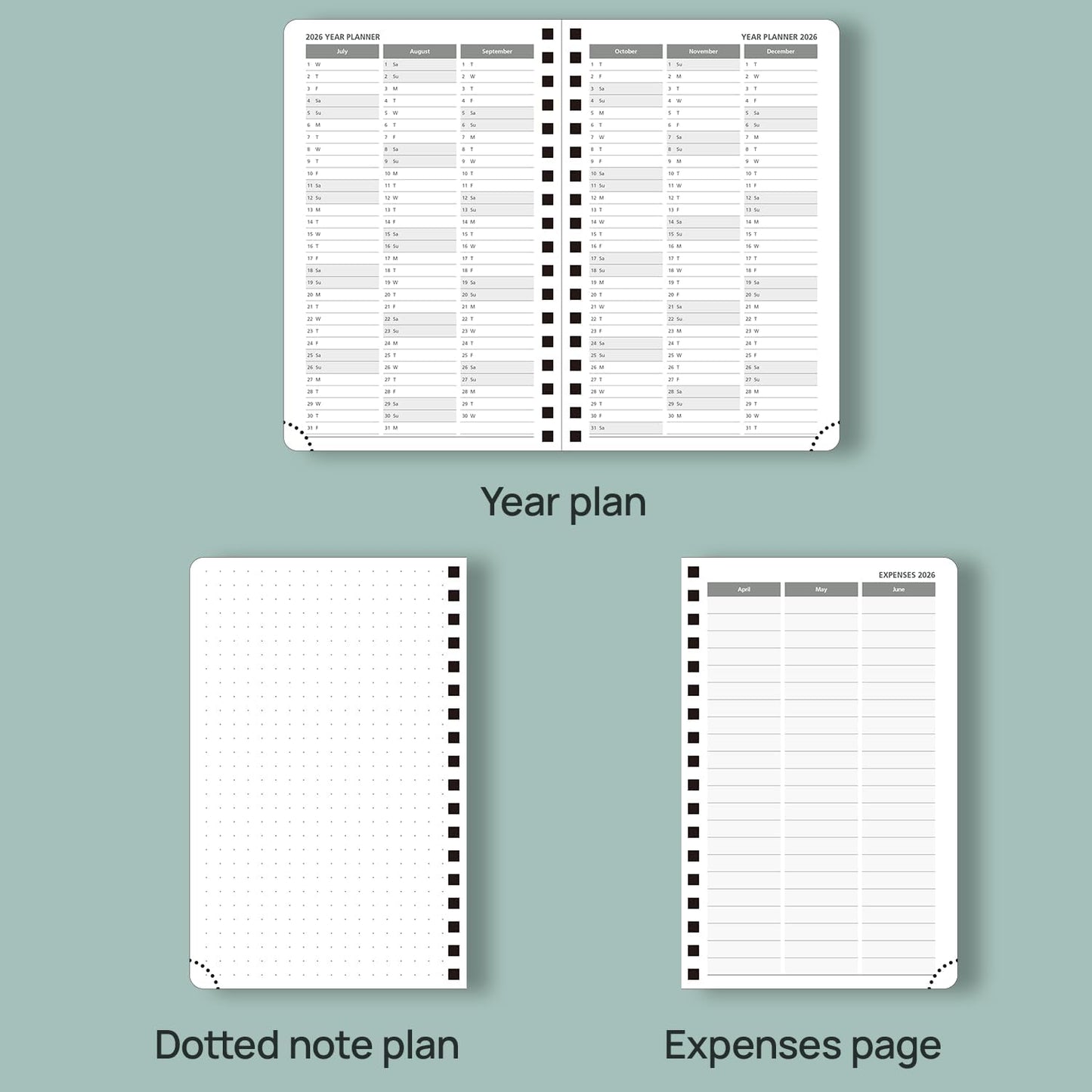 POPRUN Pocket Planner 2025-2026 (Spiral Hardcover - 4''x 6.25''), Daily Weekly and Monthly (July 2025 - June 2026) with Hourly Time Slots, for Purse, 100 GSM - Midnight Green