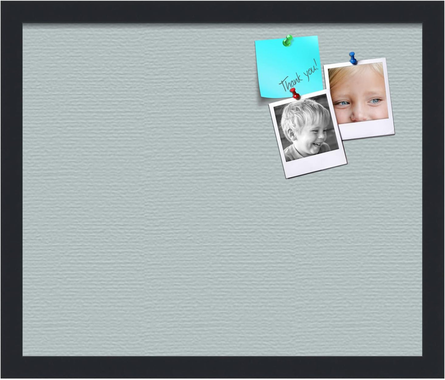 PinPix 18x15 Inch Cork Bulletin Board. This Decorative Framed Pin Board Comes with Soft Blue Design and a Satin Black Frame. Ideal for Home Office Decor or Message Board (PinPix-1814)