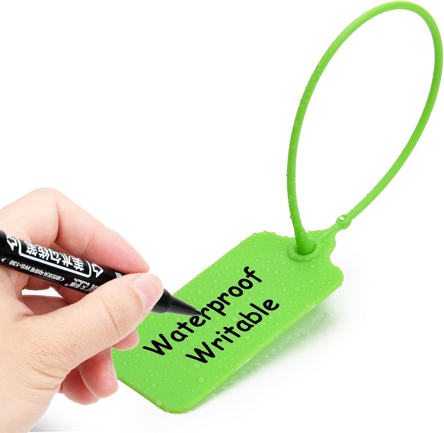 50 Green Blank Plastic Tags for Labeling Waterproof Hanging Labels Writable Tags Seal Plastic Marking Label for Clothes Bags Keys Inventory with One Marker Pen