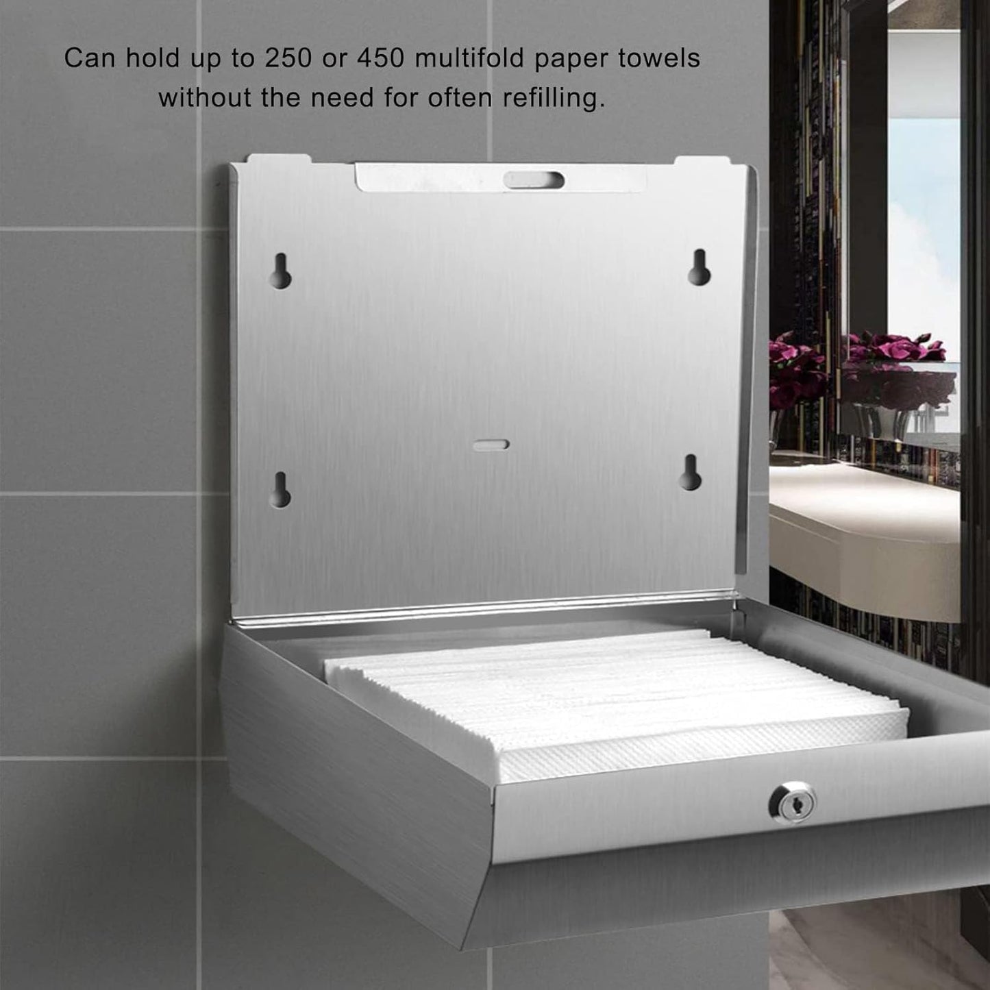 Comercial Paper Towel Dispenser Wall Mount, Stainless Steel Hand Towel Dispenser with Lock, Trifold/C Fold Paper Towel Holder for Bathroom Kitchen Office Public Places, Large Capacity Tissue Holder