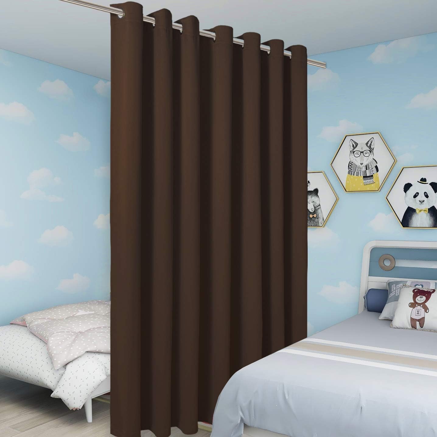 BONZER Extra Wide Room Divider Curtain Screen Partitions Total Privacy Wall Noise Reducing Blackout Curtains for Home Theatre, Storage, 108L x 150W Inch (9L x 12.5W ft), 1 Panel, Chocolate
