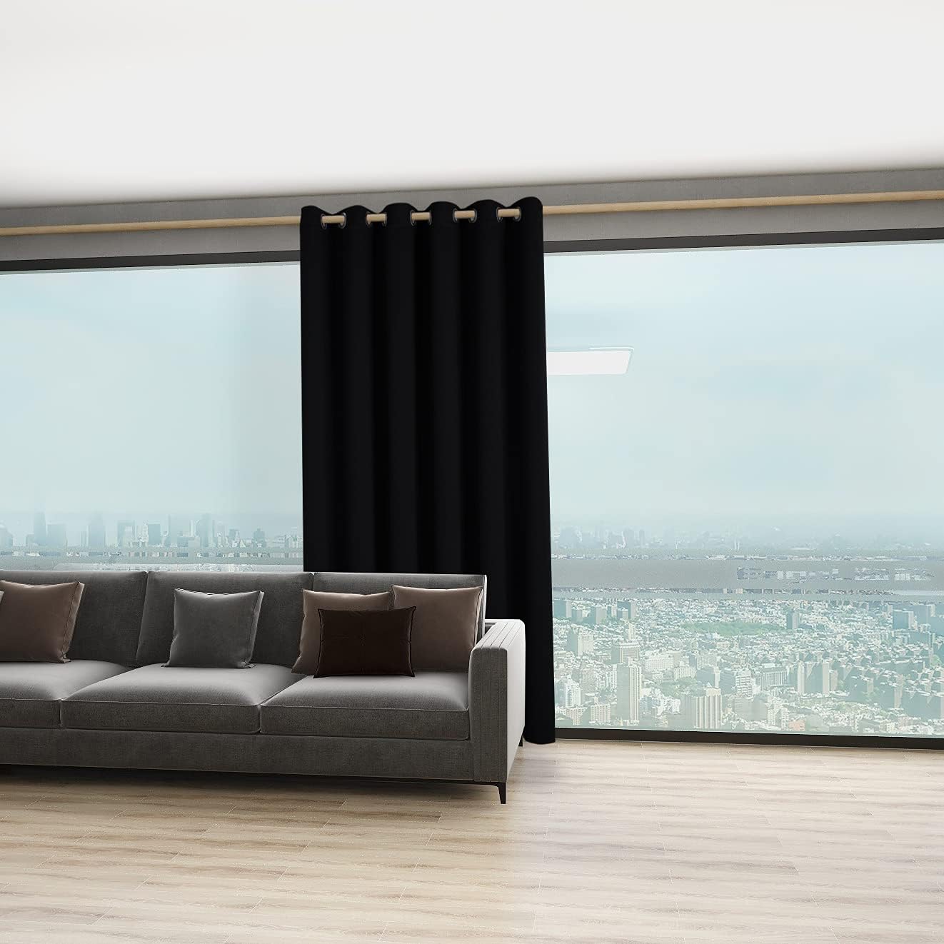 BONZER Room Divider Curtain Grommet Thermal Insulated Wide Blackout Curtains for Bedroom Living Room, 96L x 70W Inch (8L x 5.8W ft), 1 Panel, Black