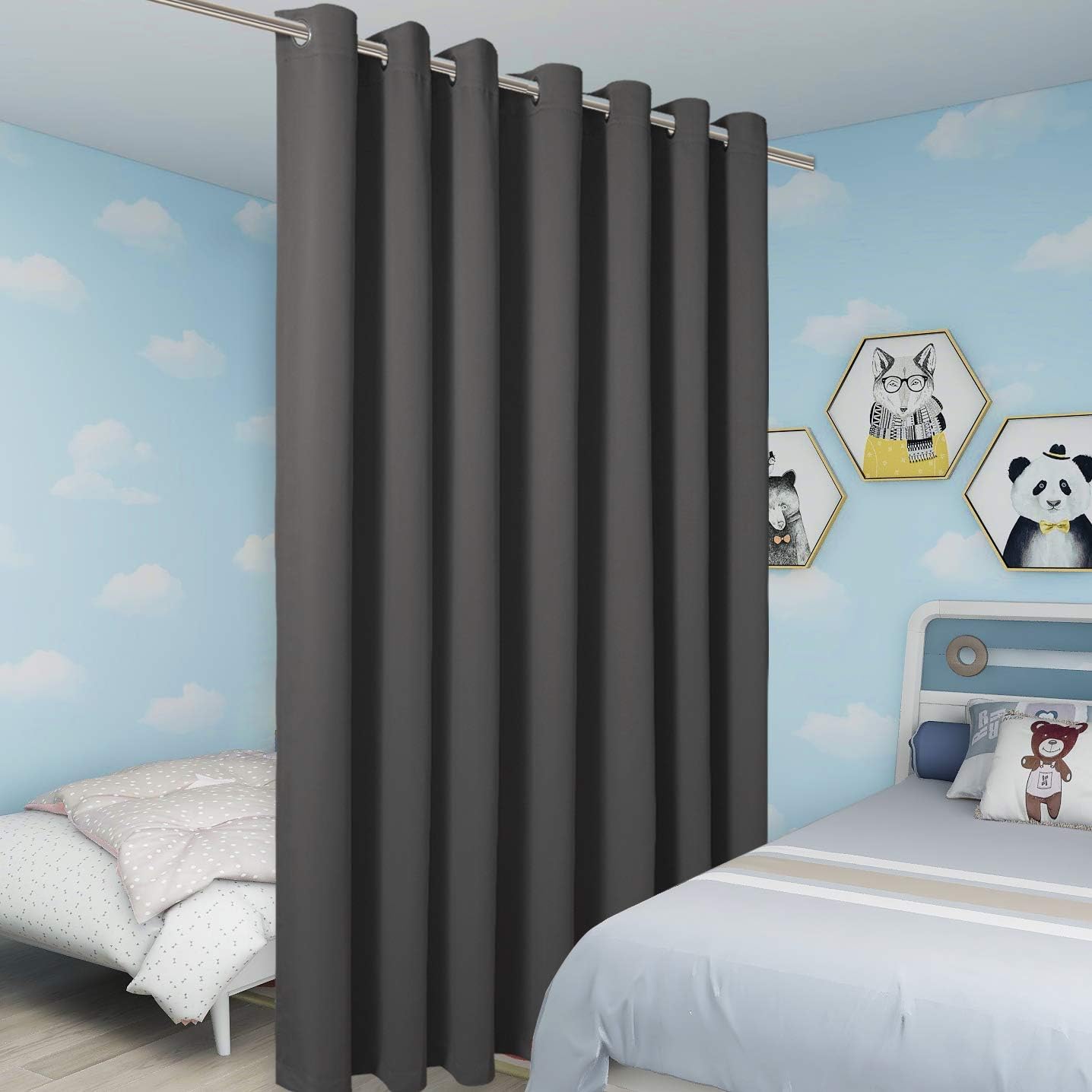 BONZER Room Divider Curtain Total Privacy Wall Grommet Thermal Insulated Wide Blackout Curtains for Bedroom Living Room, 96L x 108W Inch (8L x 9W ft), 1 Panel, Dark Grey