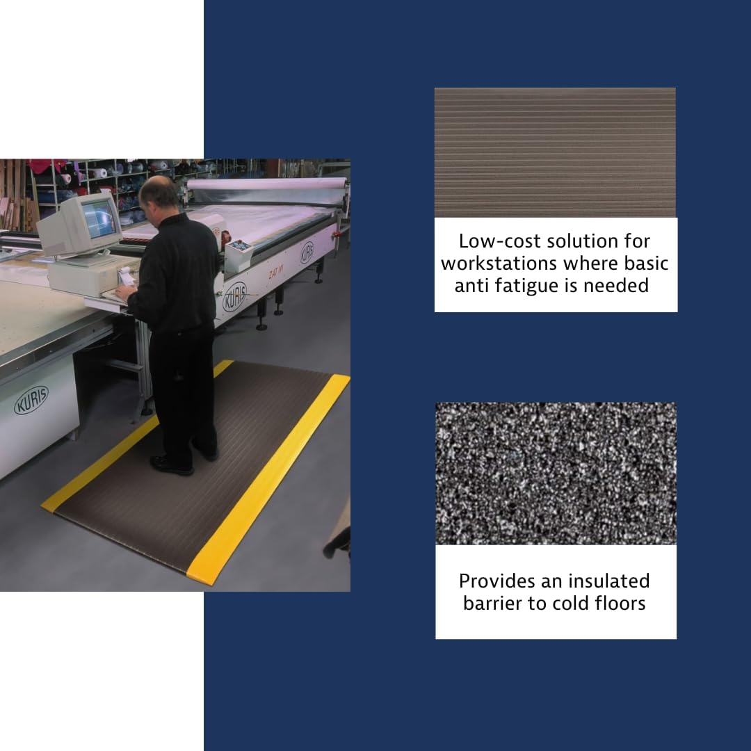 Notrax 410 Airug® 6' x 60' x 3/8" Anti Fatigue Mat, Enhanced Slip Resistance with Beveled Edges and Ribbed Surface, Ideal for Industrial and Commercial Workplaces, Black/Yellow, 410R0372BY