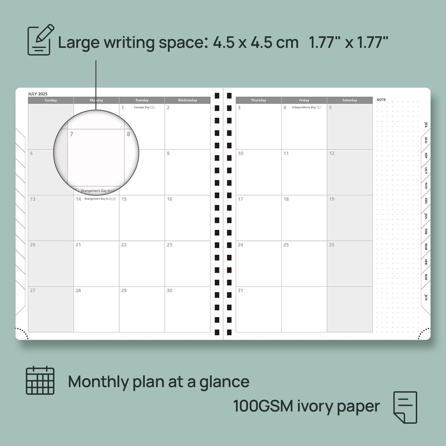 POPRUN Planner 2025-2026 Weekly Planner Notebook (Large 8.5''x 10.5'') Academic Calendar (JUL.25 - JUN.26) Appointment Book with Monthly Tabs, Spiral Soft Cover, Inner Pocket, 100 GSM - Lilac