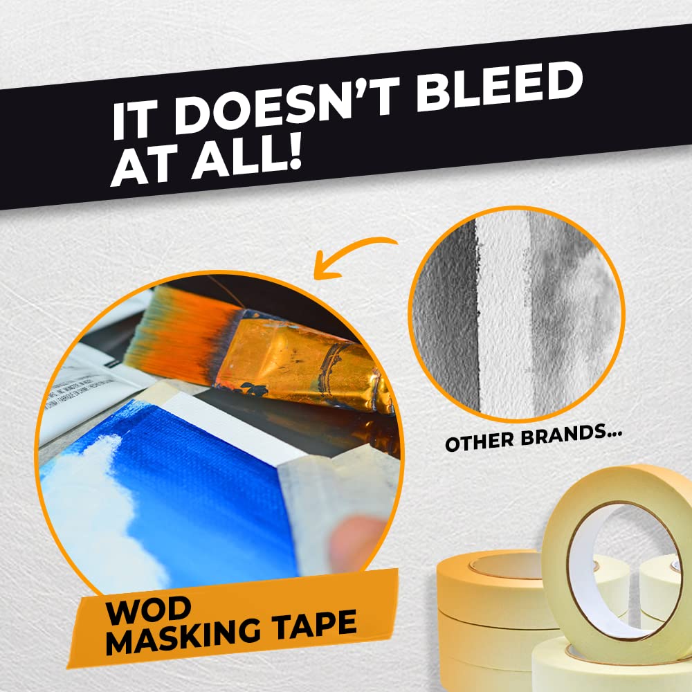 WOD MT5 Utility Grade Masking Tape, 4 inch x 60 yds. for Home or Office air-Dry Painting, Labeling, & Packing. Leaves no Residue