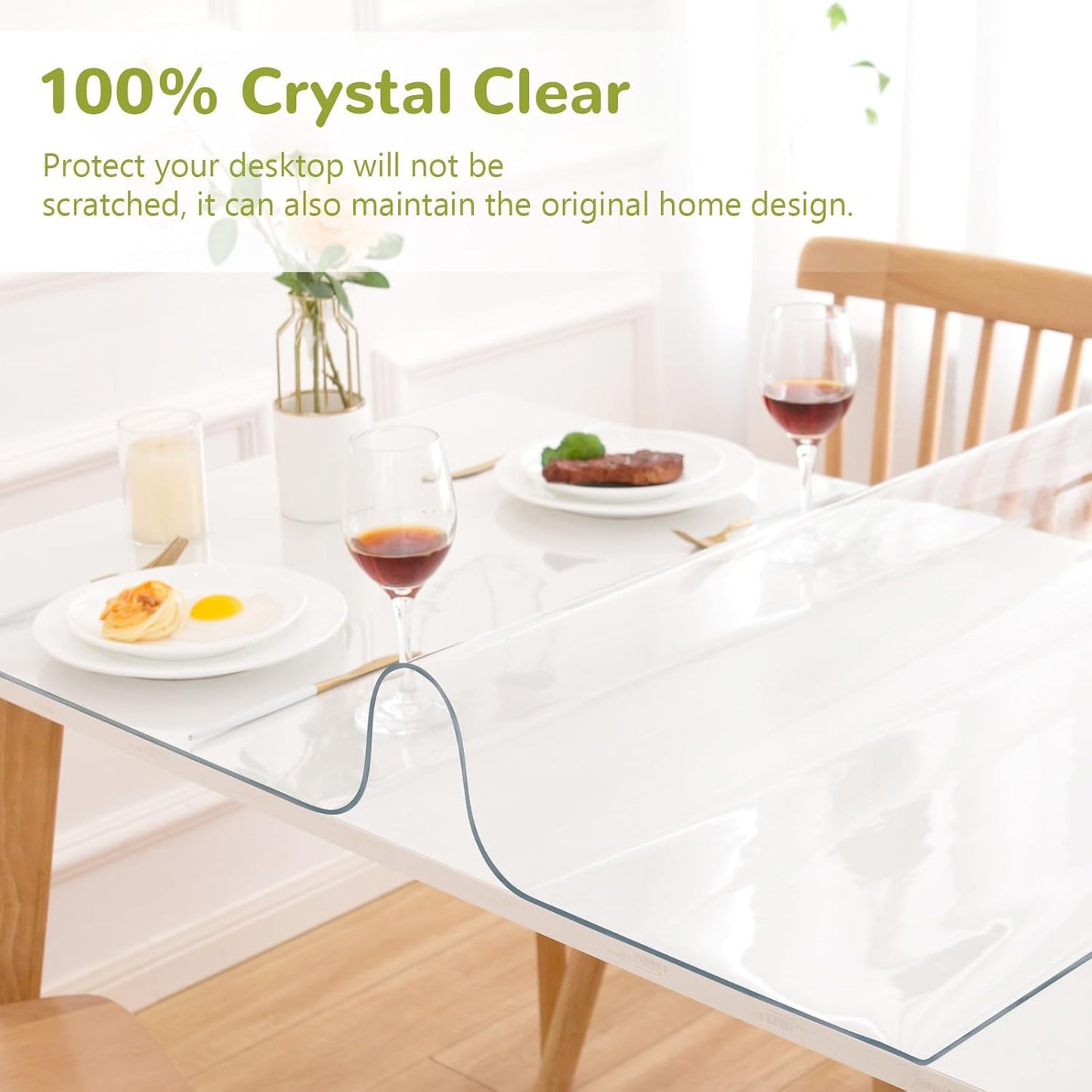 48 x 48 Inch Clear Table Cover Protector, Clear Table Protector for Dining Room Table, 1.5mm Plastic Table Cover, Waterproof Table Pad for Kitchen, Office
