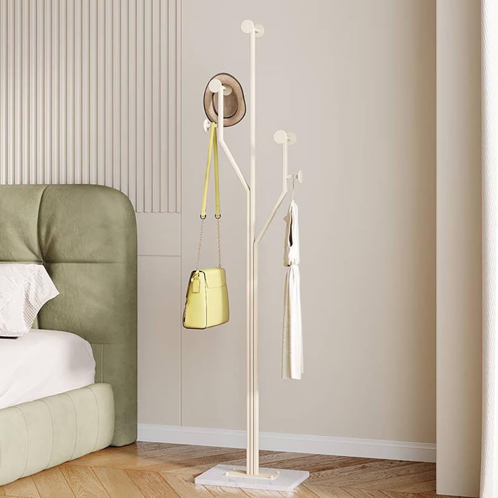 Heavy Duty Coat Rack Tree-shaped Metal Freestanding Coat Tree with Sturdy Marble Base Corner Coat Rack for Bedroom Entryway Hallway 14.96 x 10.24 x 68.9 Inches (White)