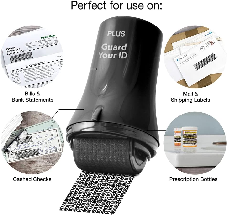 Wide Advanced Roller Stamp by Guard Your ID for Identity Theft Protection, As Seen on TV (3-Pack, Mixed Colors: Turquoise, Black, Red)