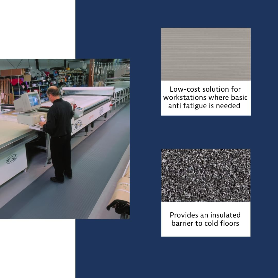 Notrax 410 Airug® 27" x 3' x 3/8" Anti Fatigue Mat, Enhanced Slip Resistance with Beveled Edges and Ribbed Surface, Ideal for Industrial and Commercial Workplaces, Gray, 410S3273GY