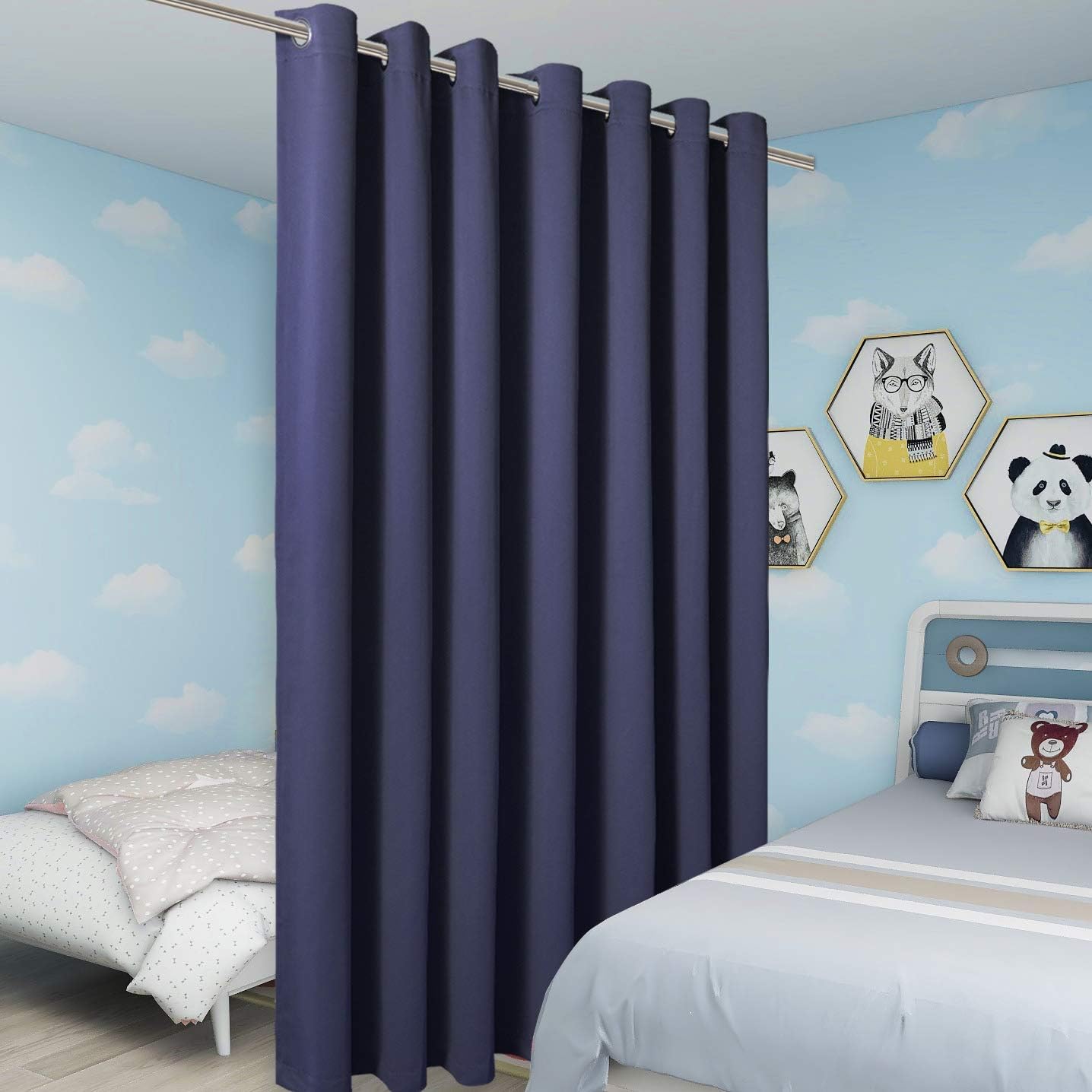 BONZER Room Divider Curtain Total Privacy Wall Extra Wide Thermal Insulated Blackout Curtains for Slide Window, 96L x 150W Inch (8L x 12.5W ft), 1 Panel, Navy