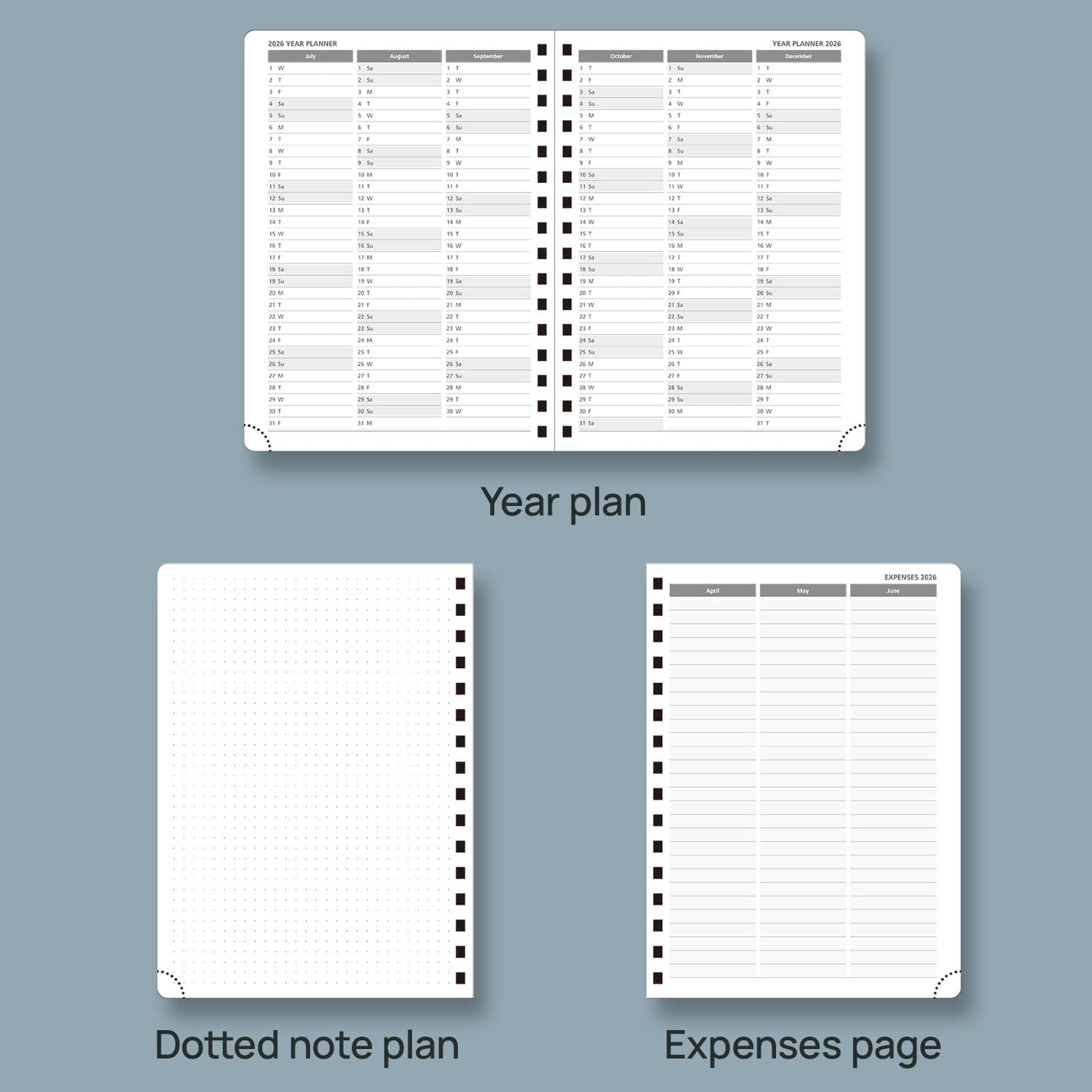 POPRUN 2026 Planner (Medium Size 8.5'' x 6.25'' Wire-Bound Hard Cover) Daily Weekly and Monthly Calendar - Agenda 2026 (Jan.2026-Dec.2026) with Hourly Schedule, Monthly Tabs - Pacific Green