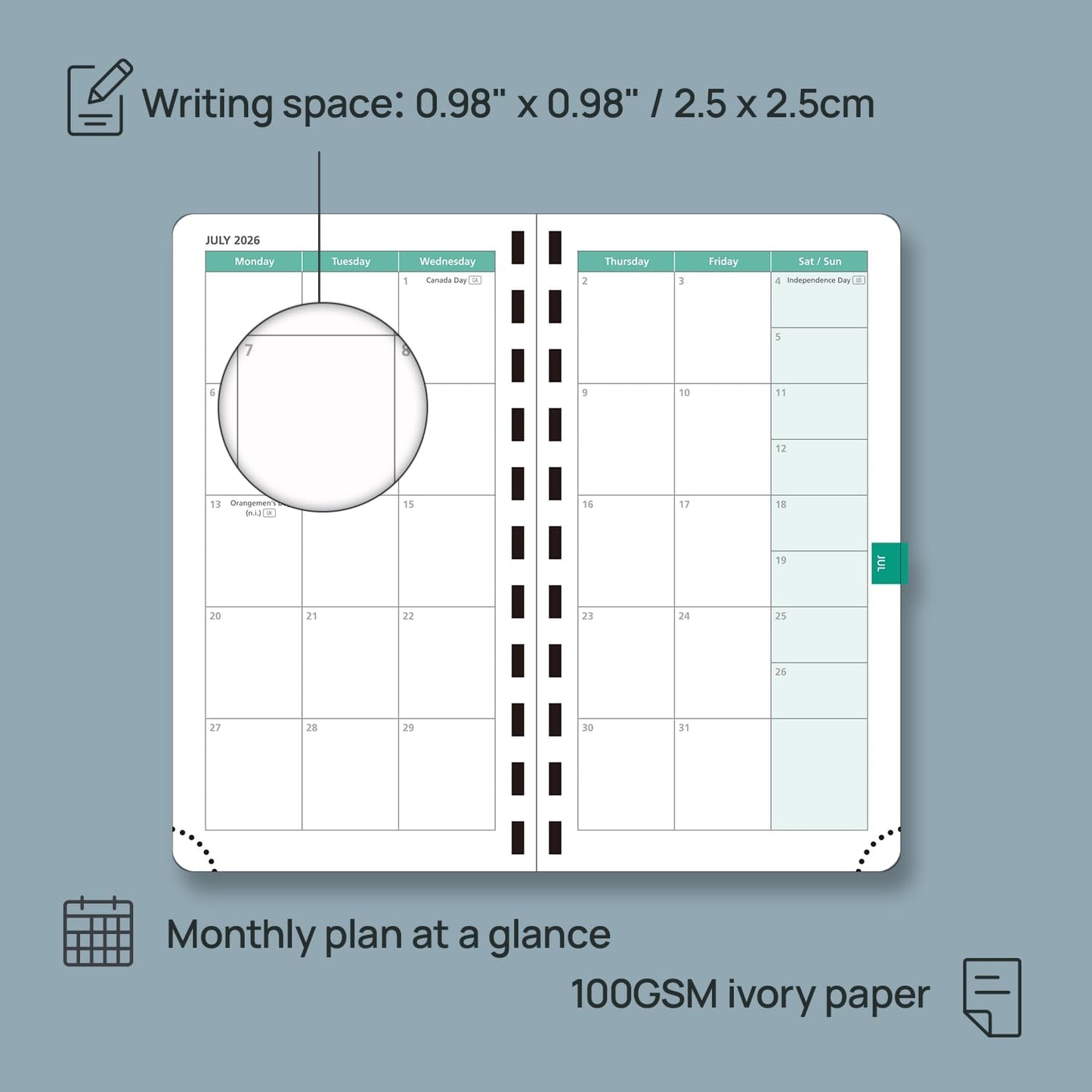 POPRUN 2026 Pocket Planner (Slim Size 3.5" x 6.5") Weekly and Monthly Calendar for Purse, with Hourly Time Slots, 100GSM Thick Paper, Spiral Soft Cover, Pen Holder - Burgundy Red