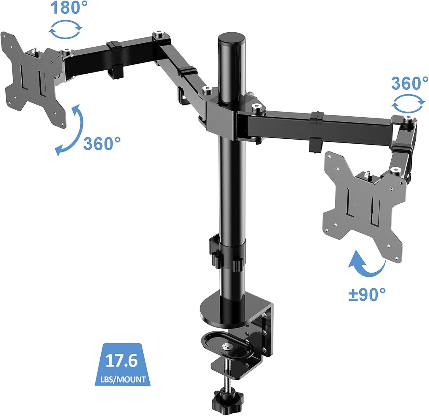 Rocelco 46" Height Adjustable Standing Desk Converter with AC USB Charger and Double Monitor Mount Arm - Sit Stand Up Triple Screen Riser Workstation - Keyboard Tray - Black (R DADRB-46-ACUSB-DM2)