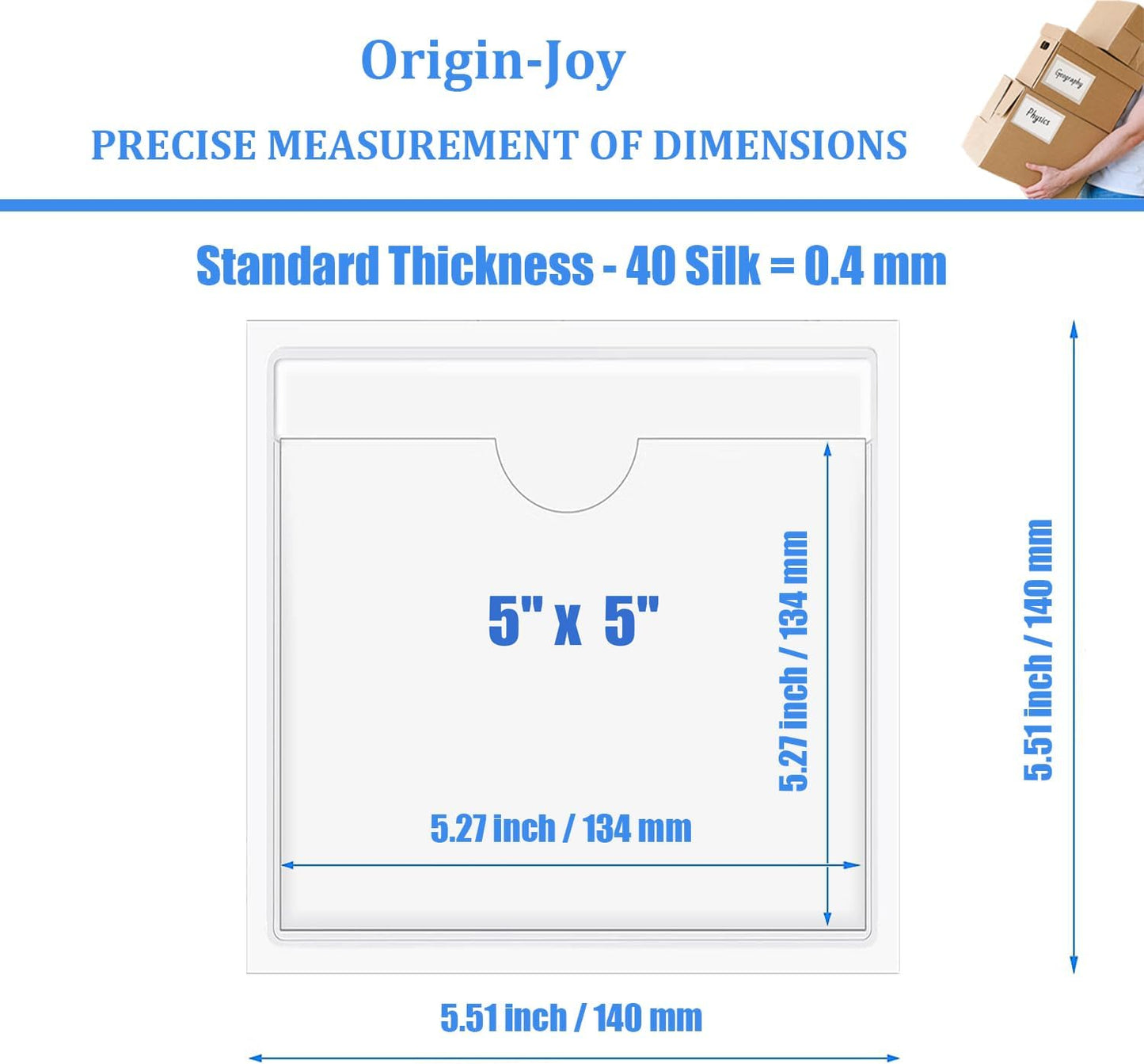 Origin-Joy 60 PCS Self Adhesive Index Card Pockets with Top Open, Clear Plastic Label Holder for Cards of Note, Library and Business, Adhesive Label Pockets & Card Holder (5 x 5 inch)