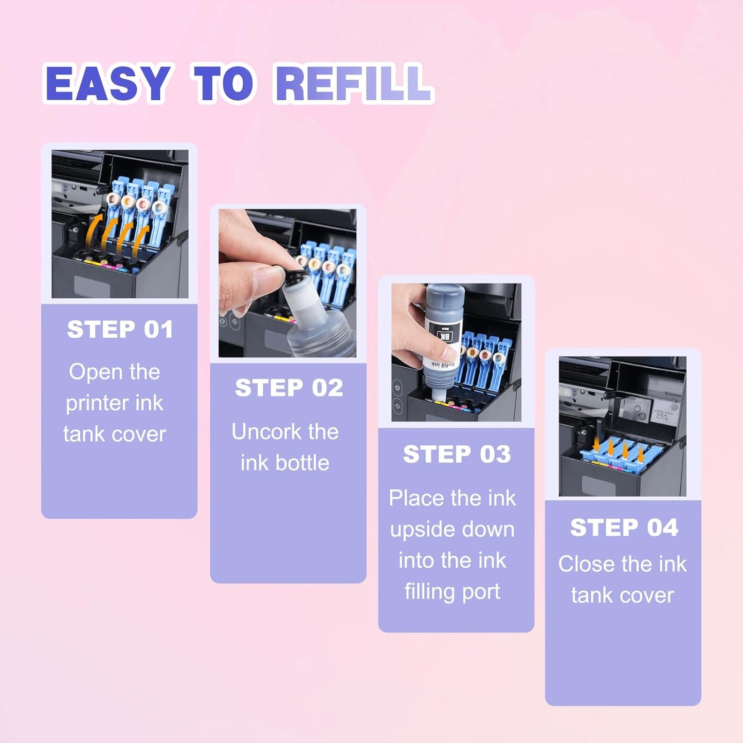 502 Ink Bottles Compatible 502 Color Ink Refill Bottles Work for ET-2850 ET-3850 ET-4850 ET-2760 ET-3760 ET-4760 ET-3750 ET-4750 ET-3830 ET-15000 Printers (2C 2M 2Y 420 ml)