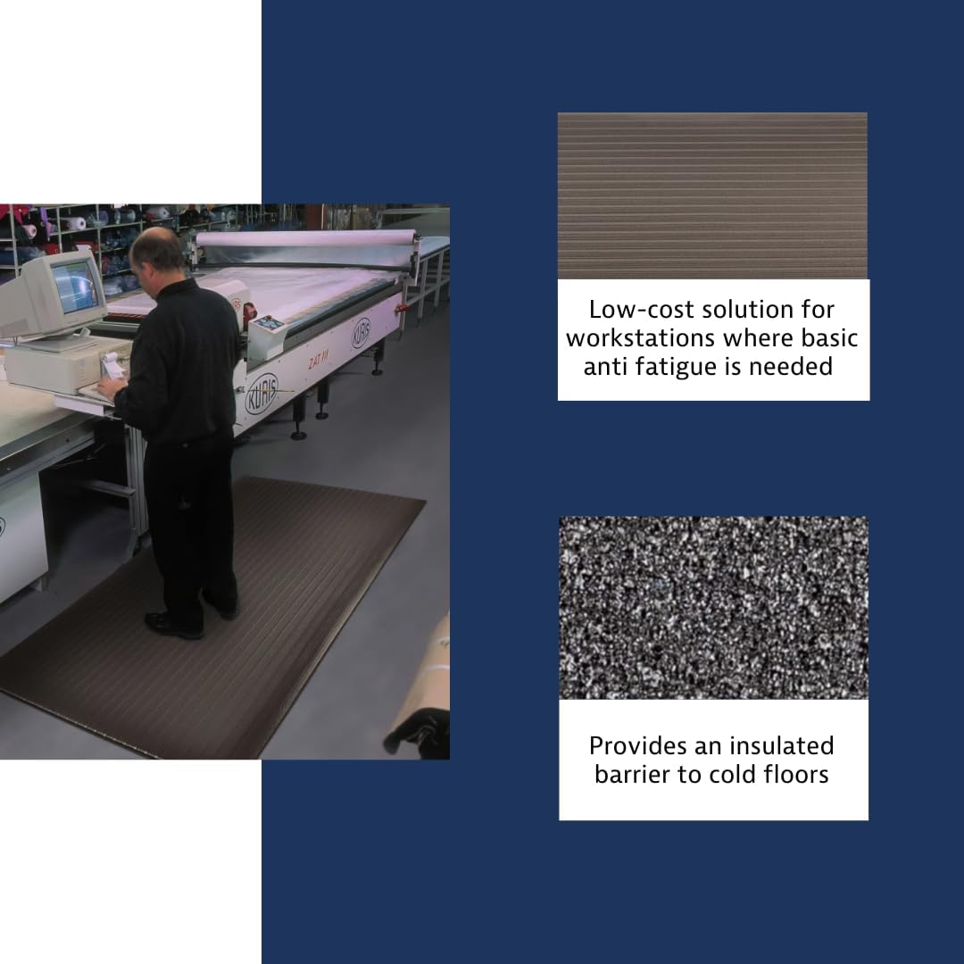 Notrax 410 Airug® 3' x 5' x 3/8" Anti Fatigue Mat, Enhanced Slip Resistance with Beveled Edges and Ribbed Surface, Ideal for Industrial and Commercial Workplaces, Black, 410S0335BL